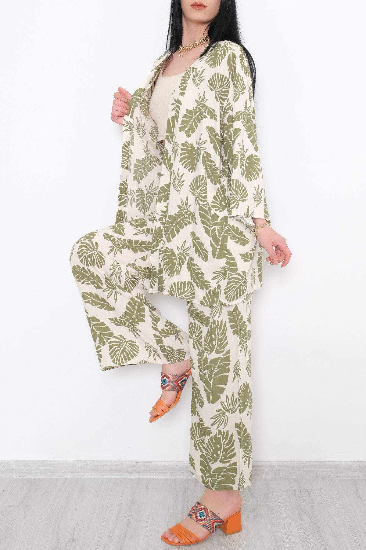 Kimono Takım Yeşilbeyaz - 10553.1095.
