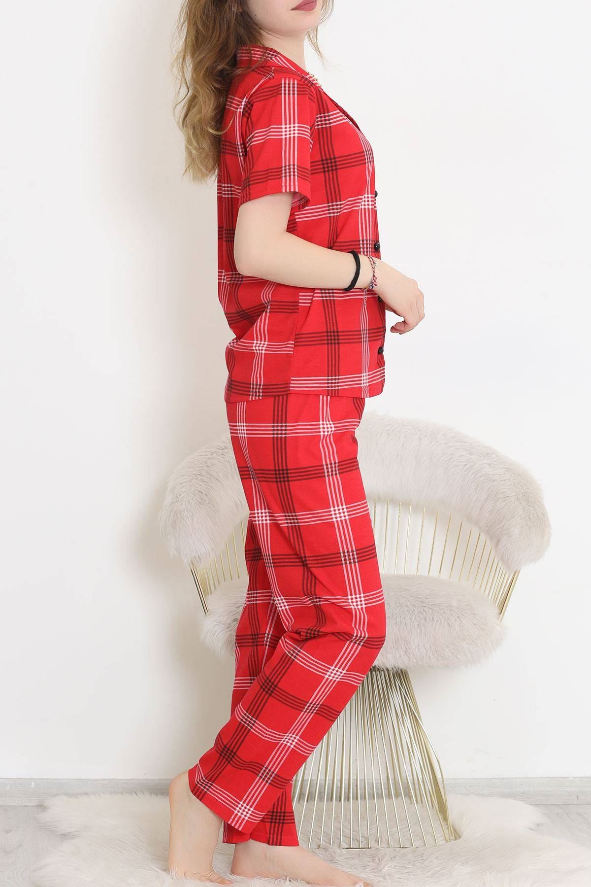 Desenli Pijama Takımı Karelikırmızı - 10682.1287.
