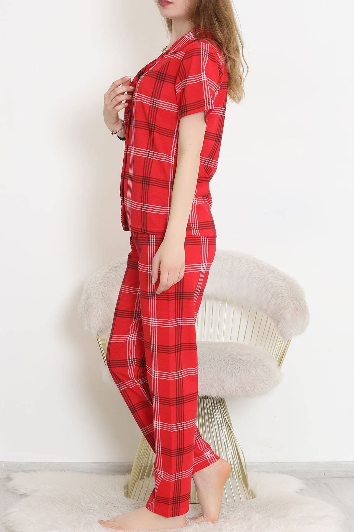 Desenli Pijama Takımı Karelikırmızı - 10682.1287.