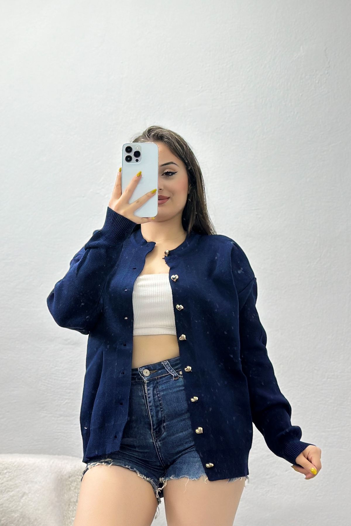 Kalp Düğmeli Triko Hırka Lacivert - 3180.1577.