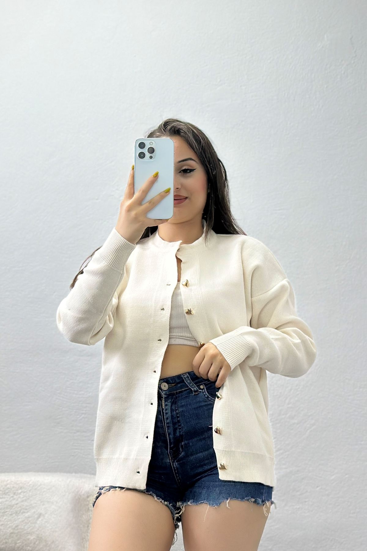 Kalp Düğmeli Triko Hırka Latte - 3180.1577.