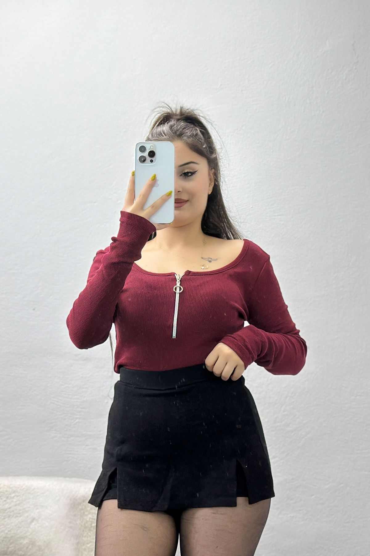 Fermuar Detaylı Kaşkorse Body Bordo - 70673.599.