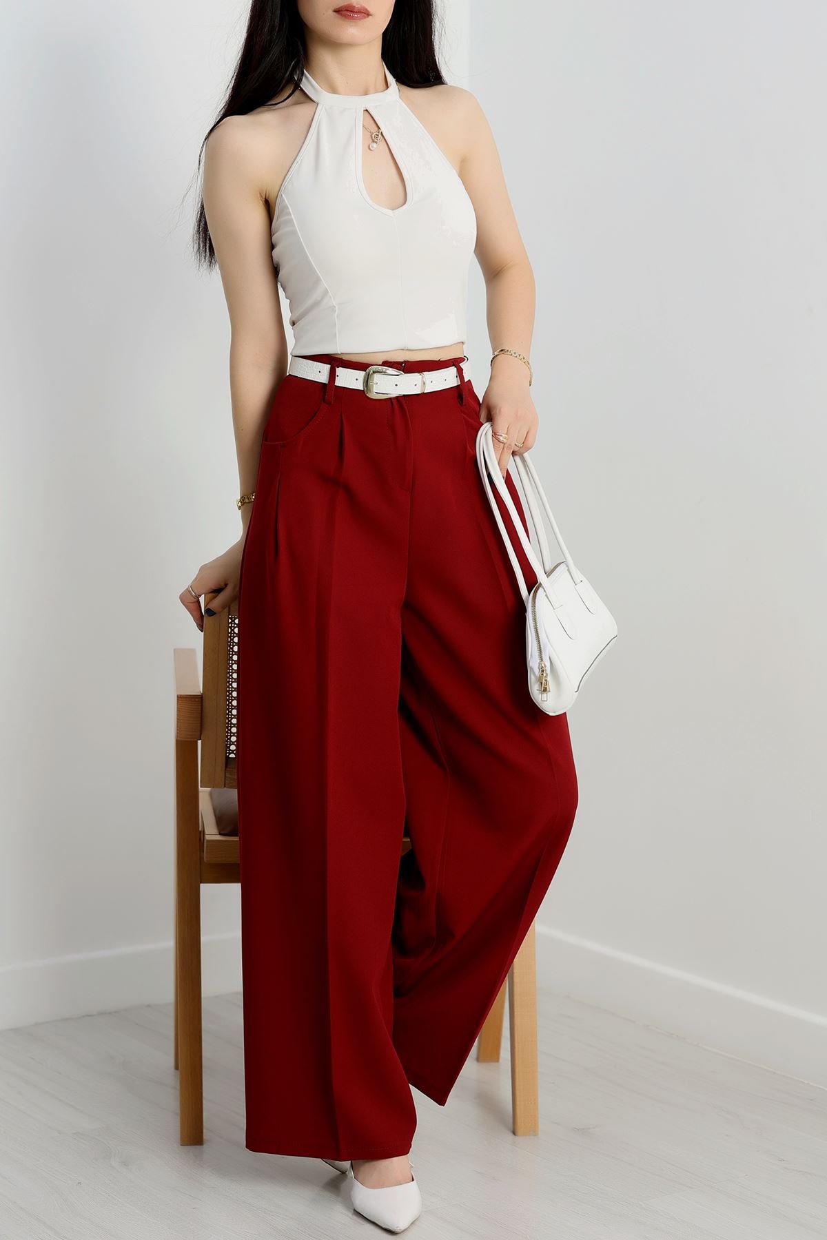 Cepten Pileli Palazzo Pantolon Bordo - 90113.1397.