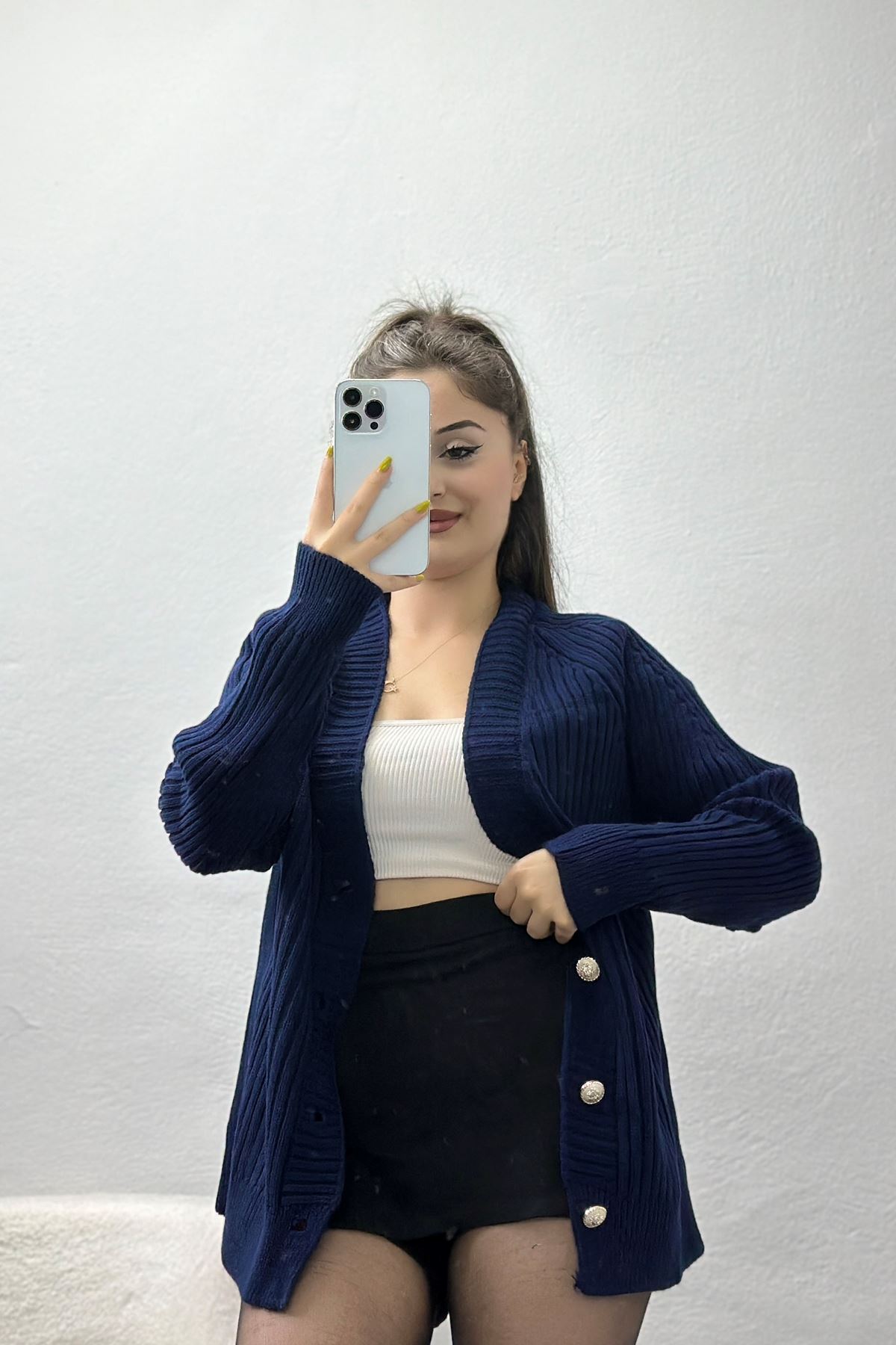 Düğmeli Triko Hırka Lacivert - 4039.1577.