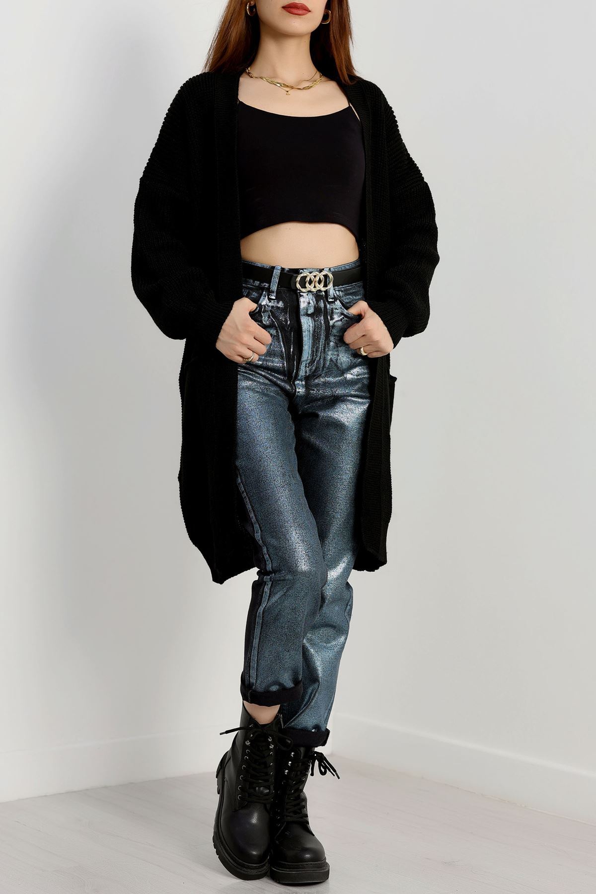 Cep Detaylı Triko Hırka Siyah - 436.1577.