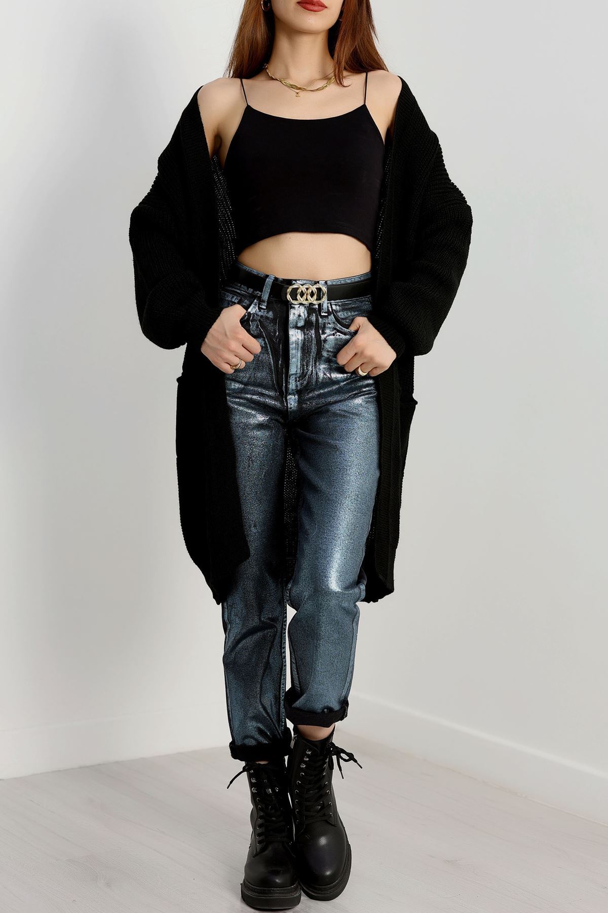 Cep Detaylı Triko Hırka Siyah - 436.1577.