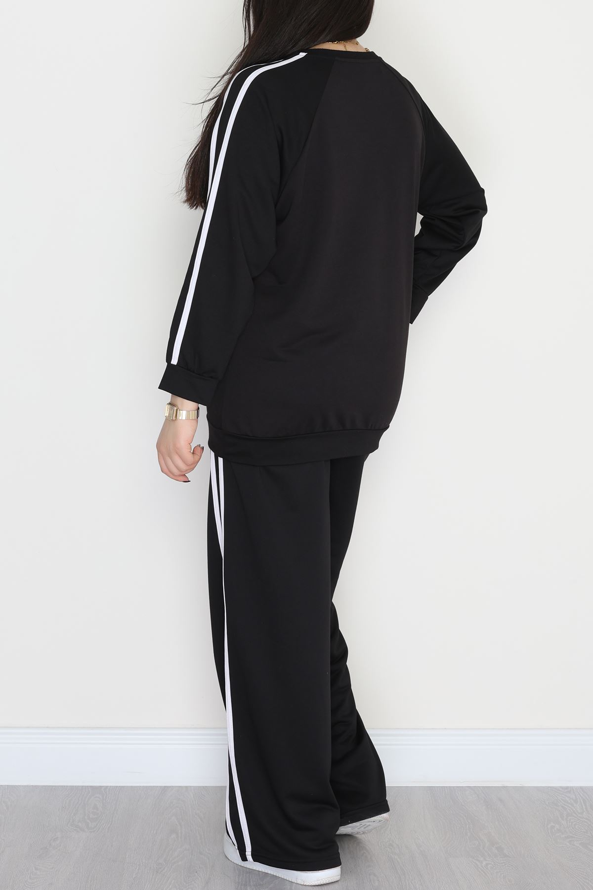 Şeritli 2 İplik Büyük Beden Eşofman Takımı Siyah - 50787.1857.