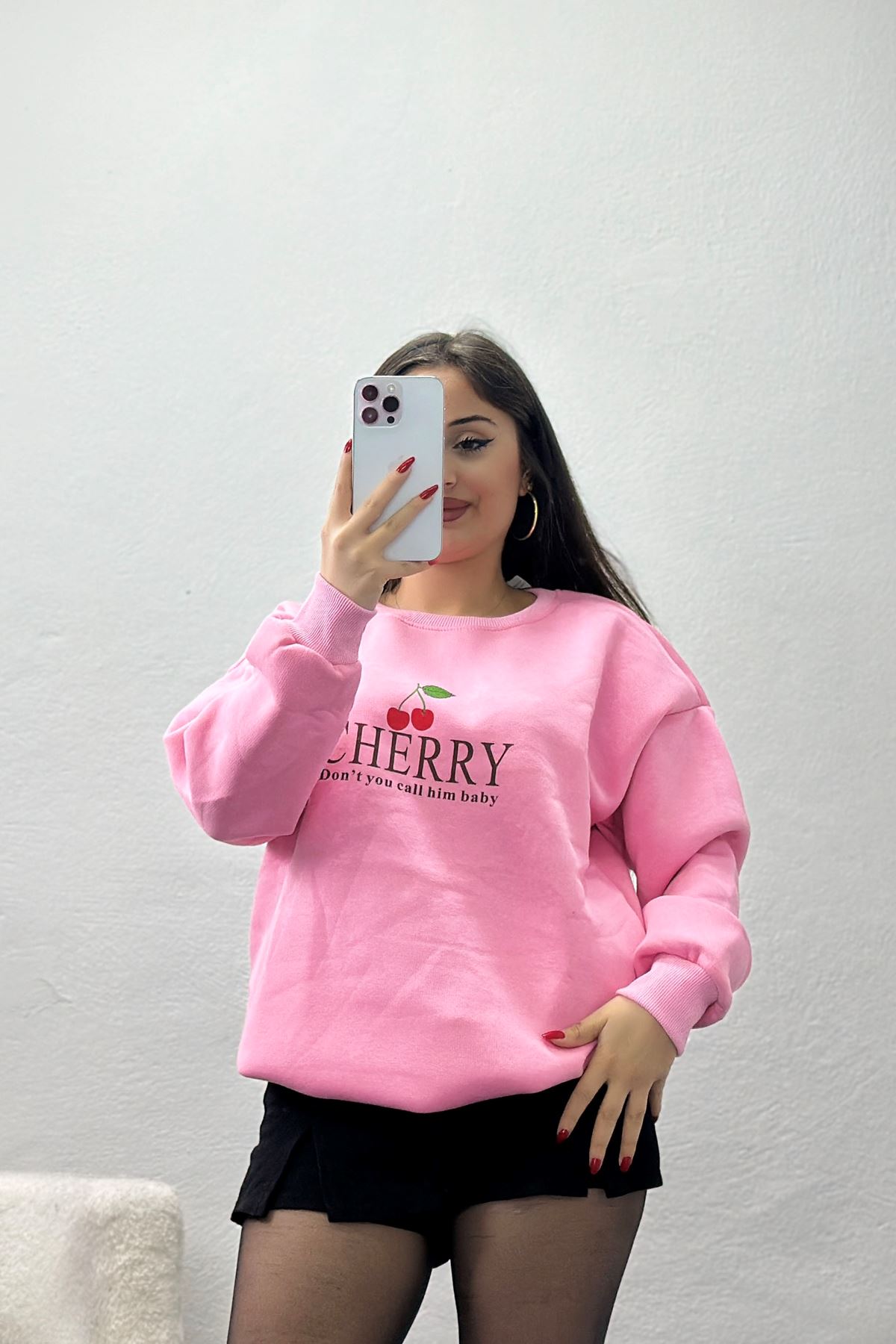 3 İplik Bisiklet Yaka Sweat Pembe - 42235.1878.