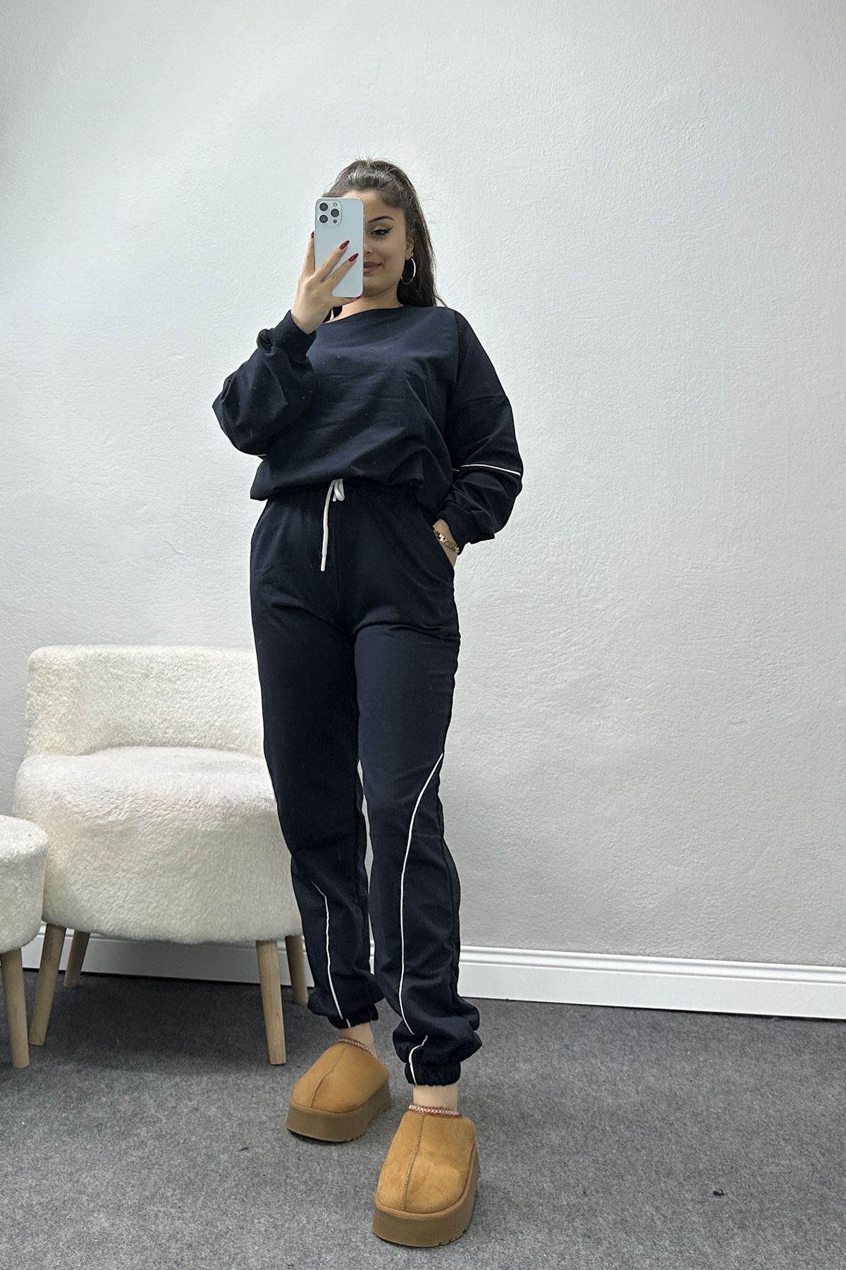 Biyeli 2 İplik Eşofman Takımı Lacivert - 50792.1857.