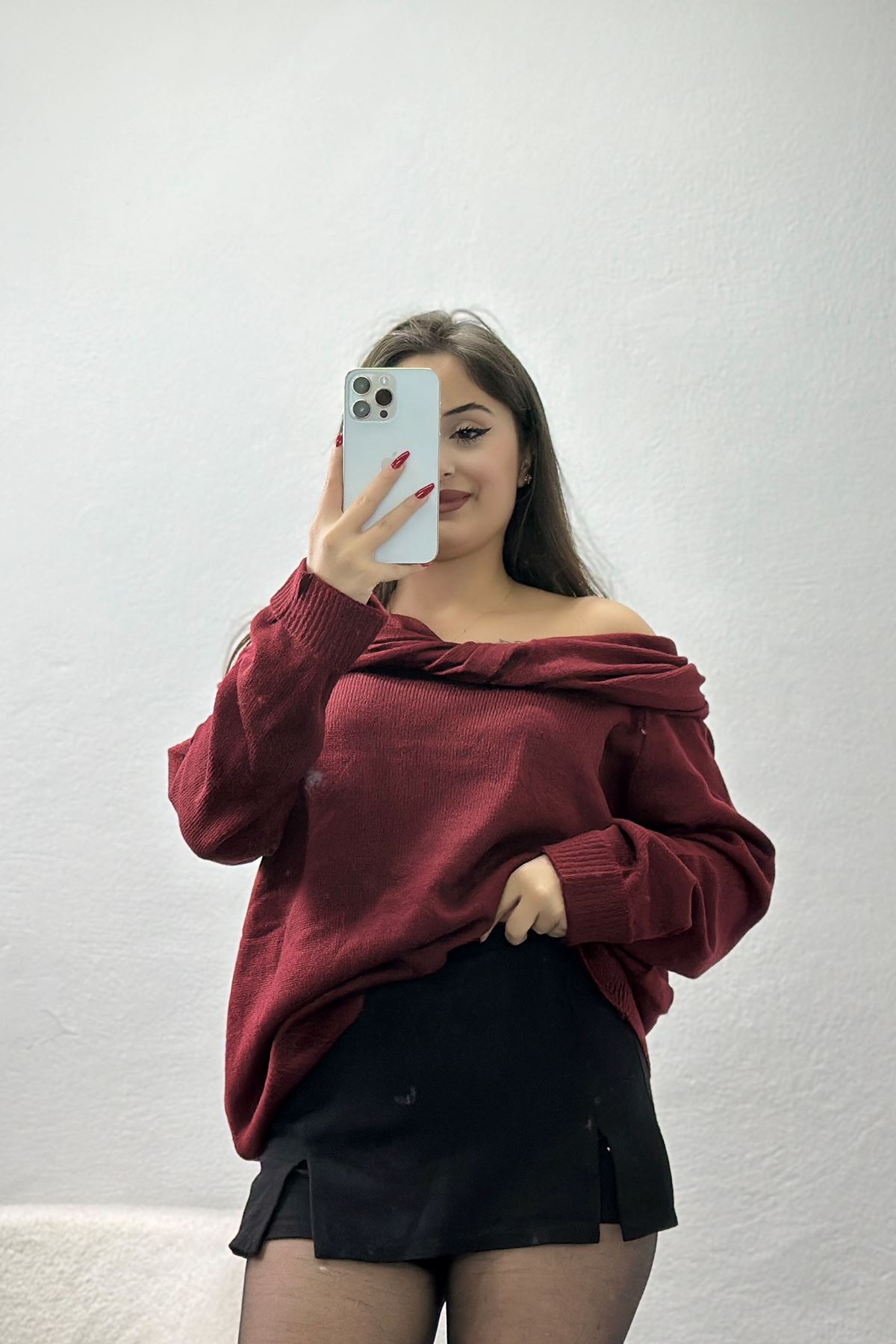 Madonna Yaka Önü Düğümlü Triko Bordo - 2432.1765.