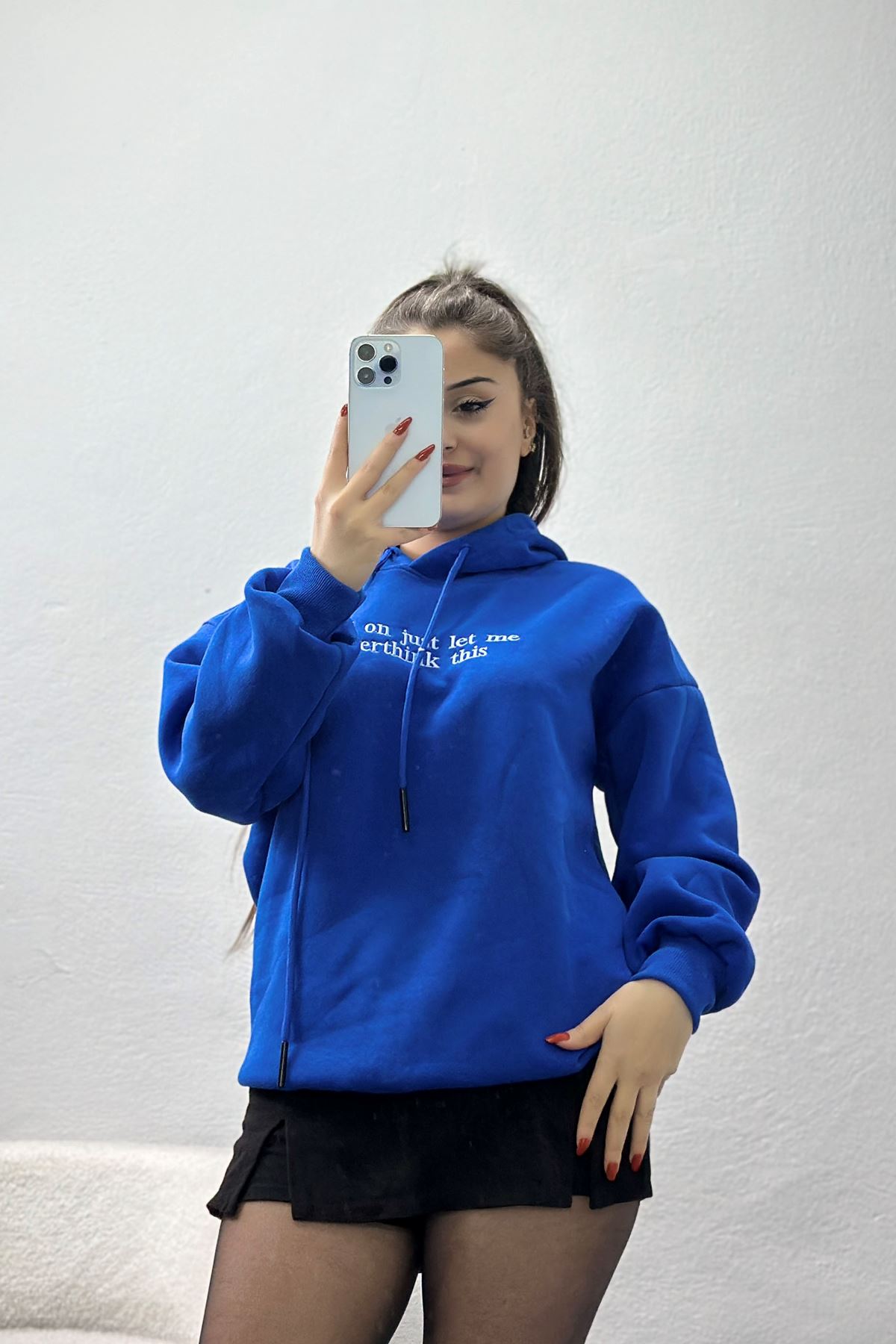 3 İplik Kapşonlu Nakışlı Sweat Saks - 42221.1878.