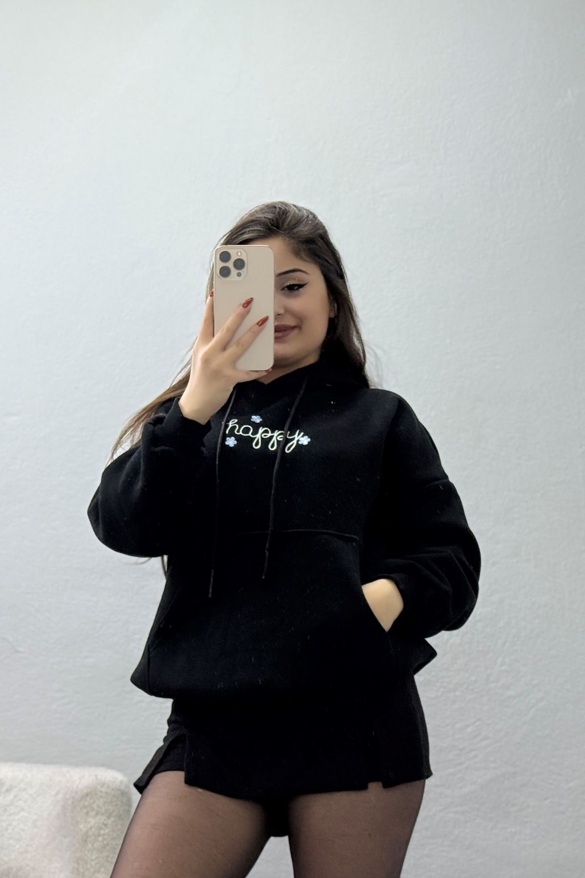 3 İplik Kanguru Cepli Kapşonlu Sweat Siyah - 42250.1878.