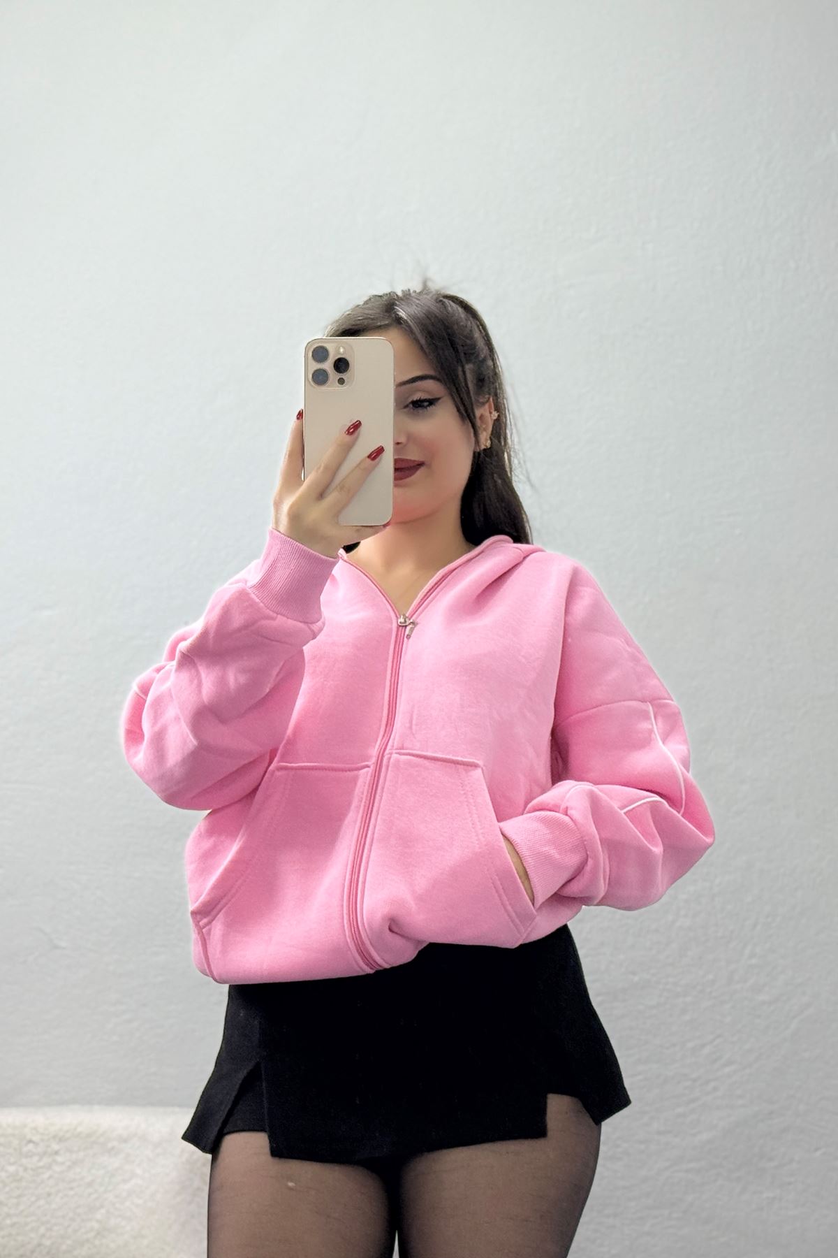 3 İplik Kompakt Oversize Biyeli Sweat Pembe - 42503.1878.