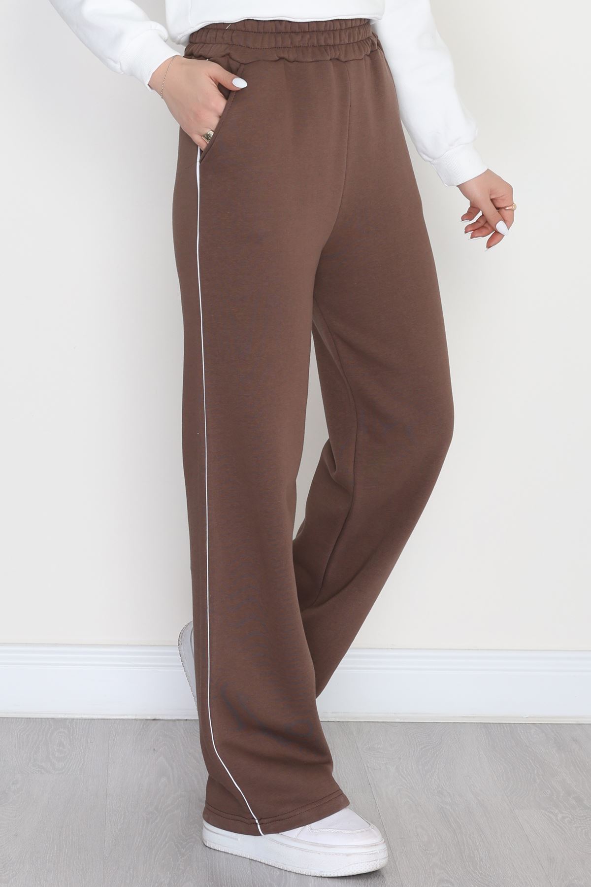 3 İplik Biyeli Palazzo Eşofman Altı Kahve - 30104.1878.