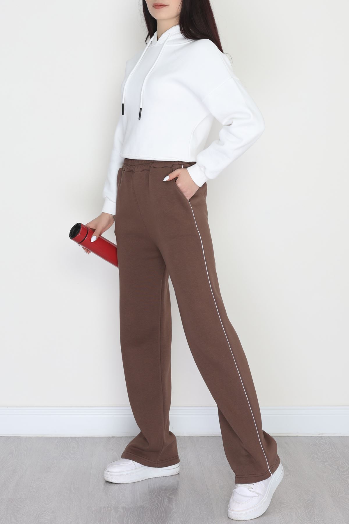 3 İplik Biyeli Palazzo Eşofman Altı Kahve - 30104.1878.