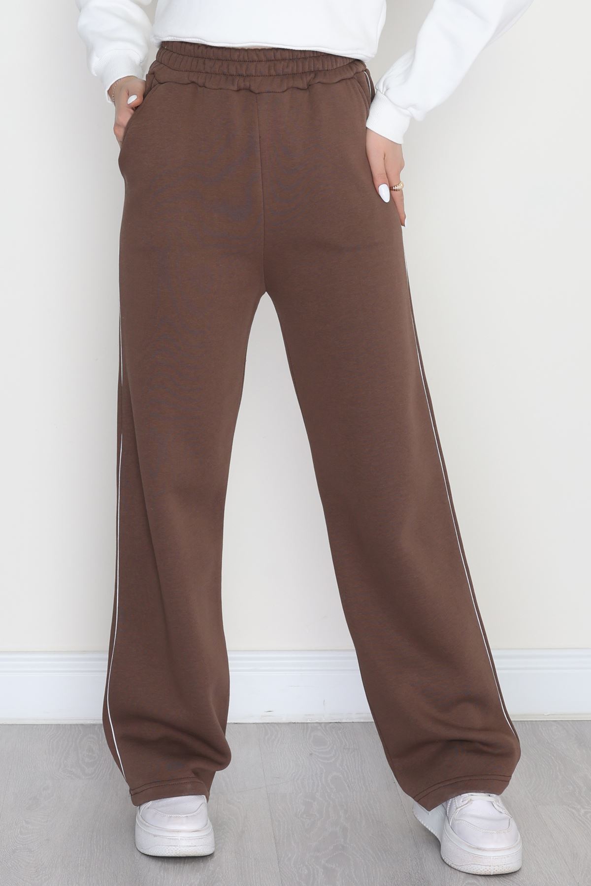 3 İplik Biyeli Palazzo Eşofman Altı Kahve - 30104.1878.