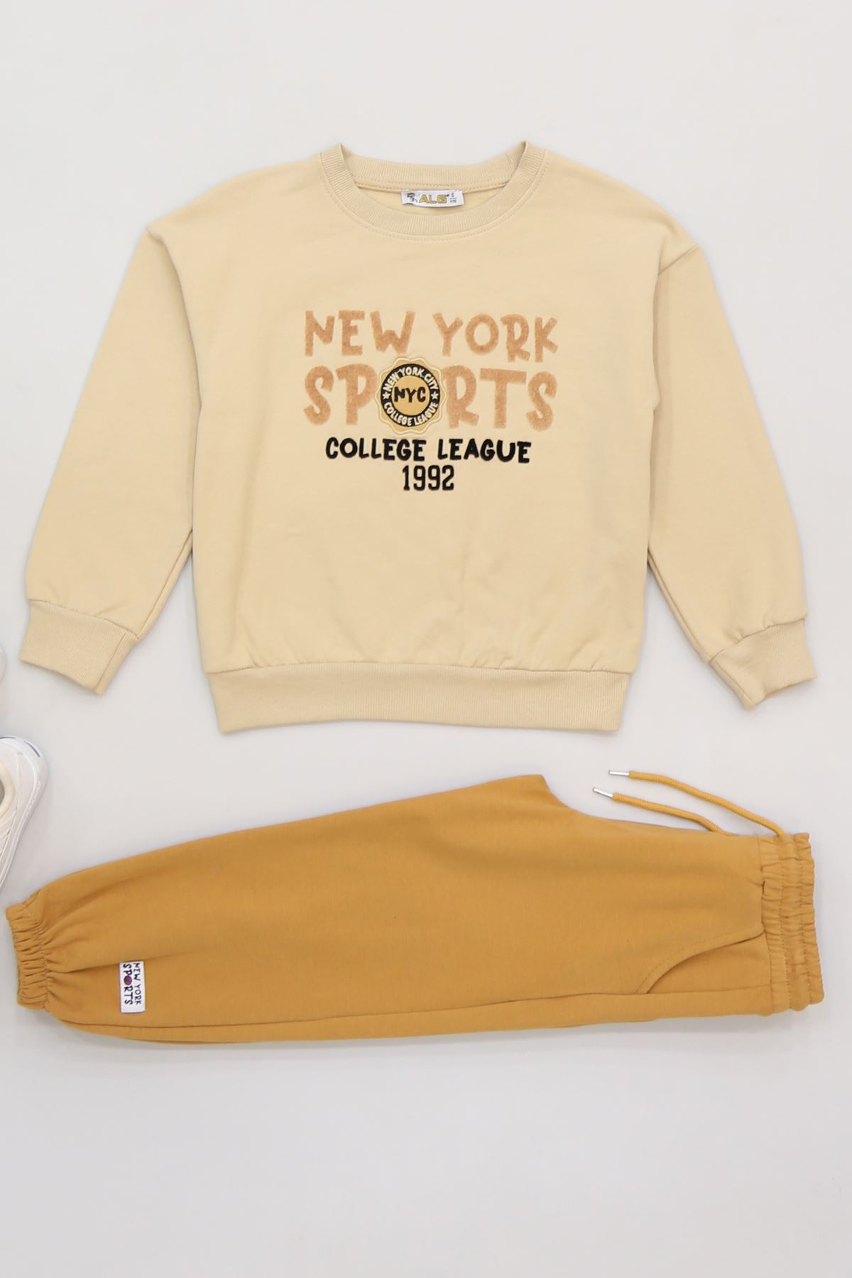 6-9 Yaş Şardonlu Yumoş Kumaş Takım Bej - 2264058.1576.