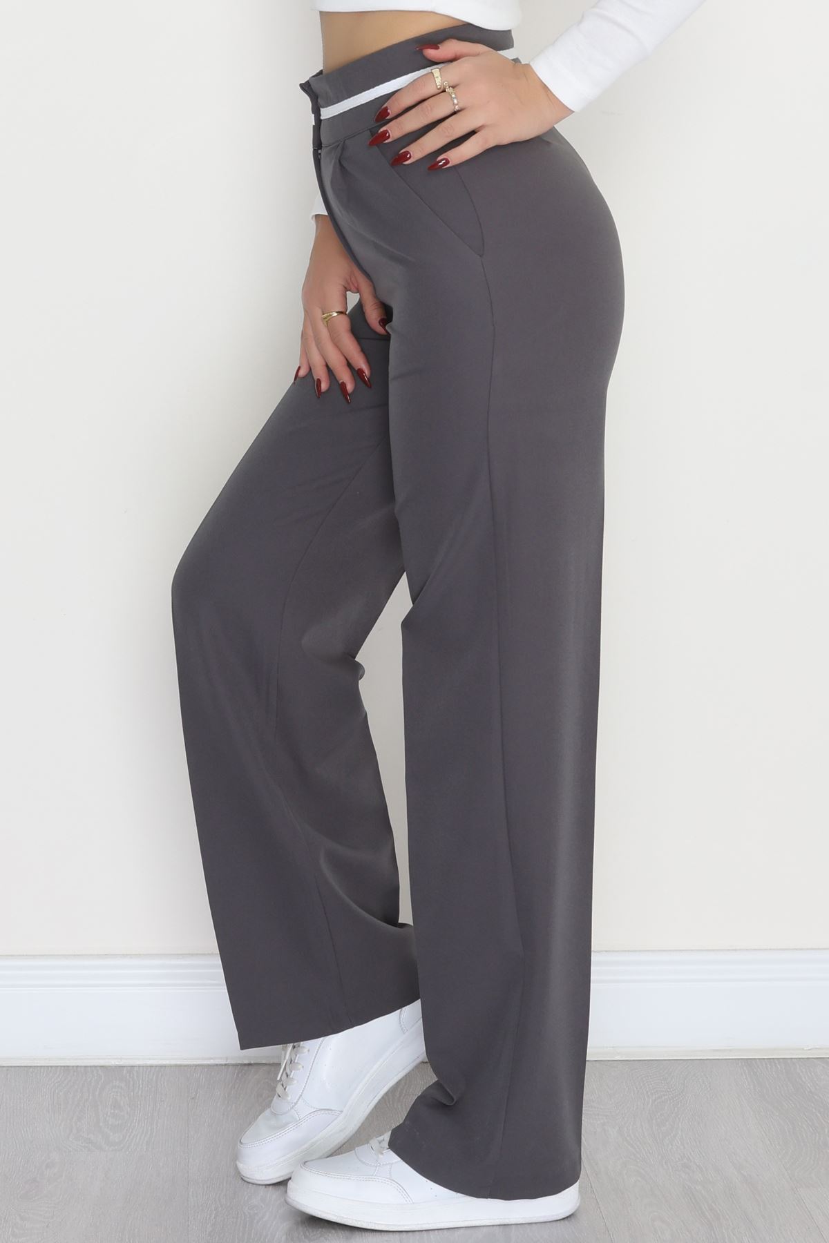 Tek Pile Ekstraforlu Palazzo Pantolon Boyalıantrasit - 50054.1920.