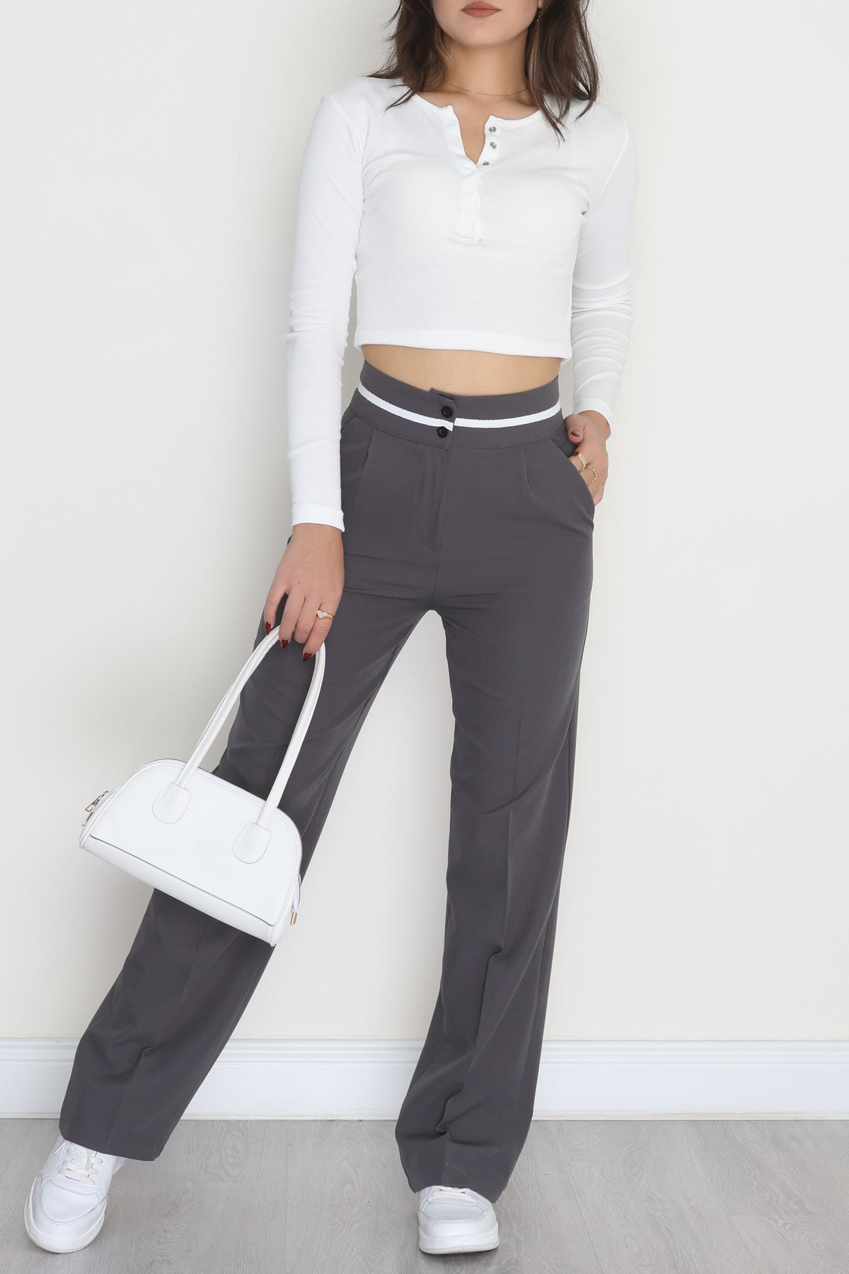 Tek Pile Ekstraforlu Palazzo Pantolon Boyalıantrasit - 50054.1920.