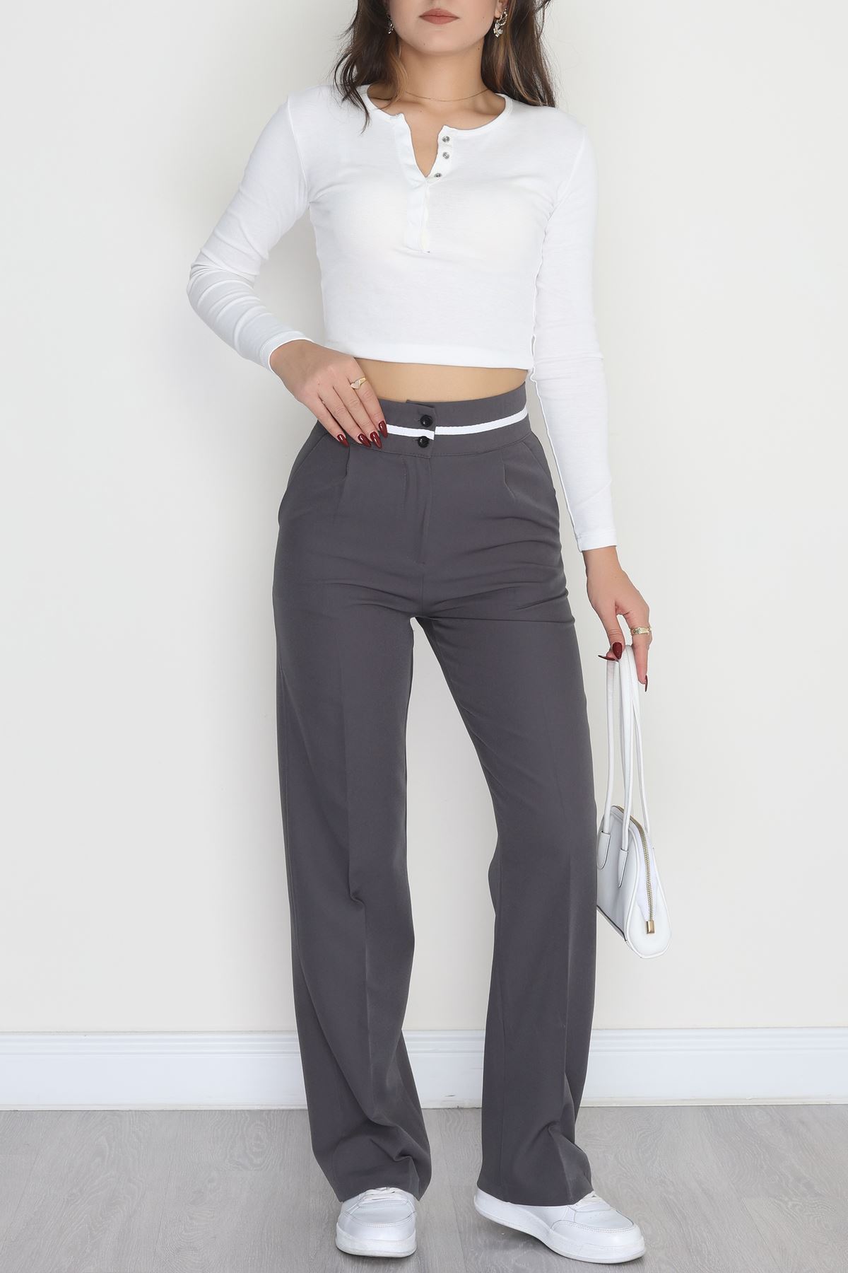 Tek Pile Ekstraforlu Palazzo Pantolon Boyalıantrasit - 50054.1920.