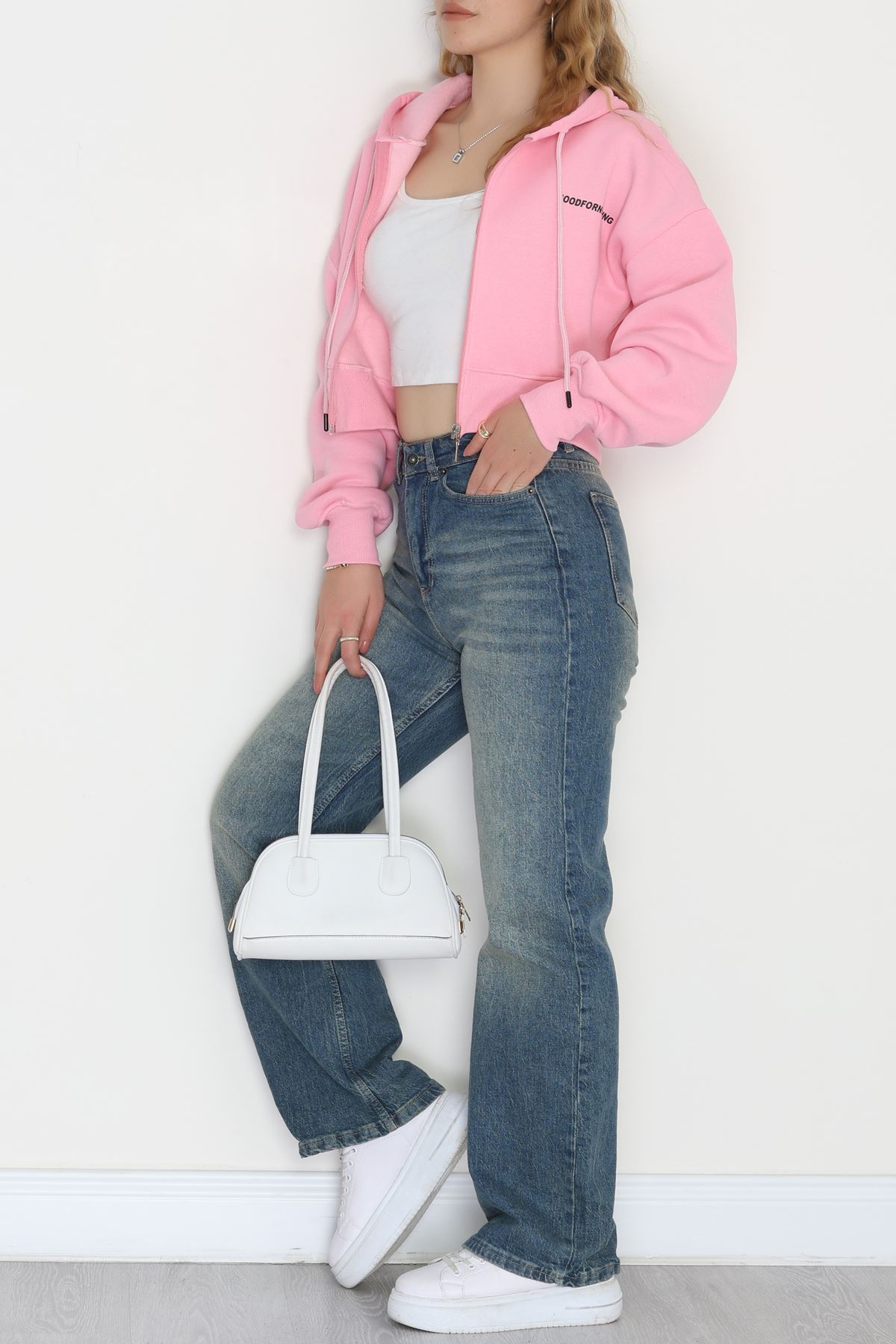 3 İplik Kompakt Oversize Fermuarlı Sweat Pembe - 42501.1878.