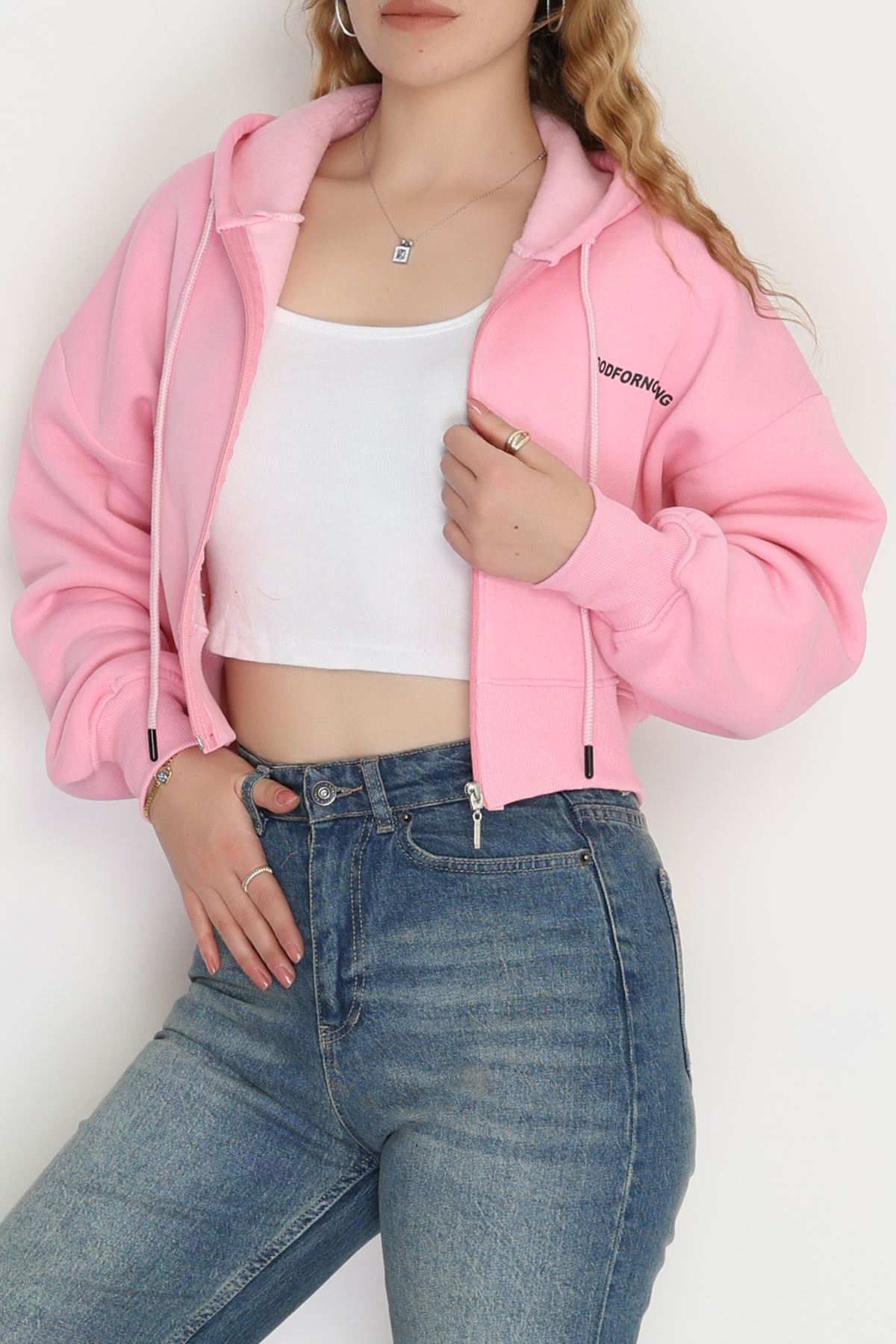 3 İplik Kompakt Oversize Fermuarlı Sweat Pembe - 42501.1878.