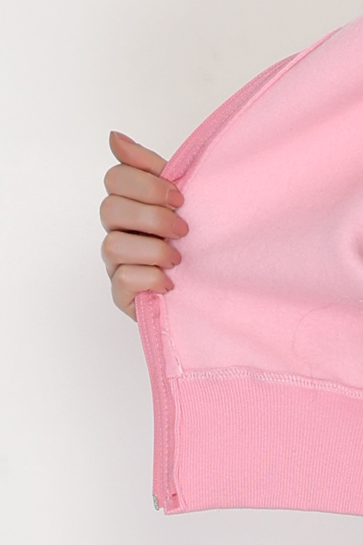 3 İplik Kompakt Oversize Fermuarlı Sweat Pembe - 42501.1878.