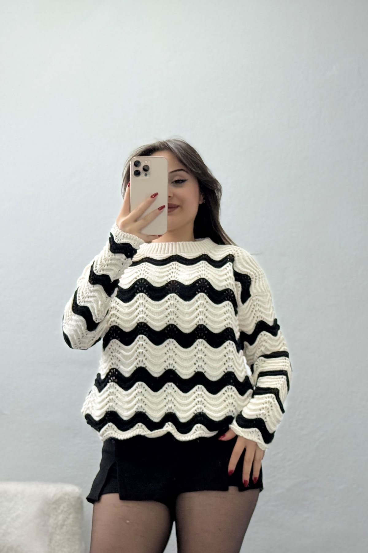 Dalga Çizgili Triko Lattesiyah - 1529.1577.