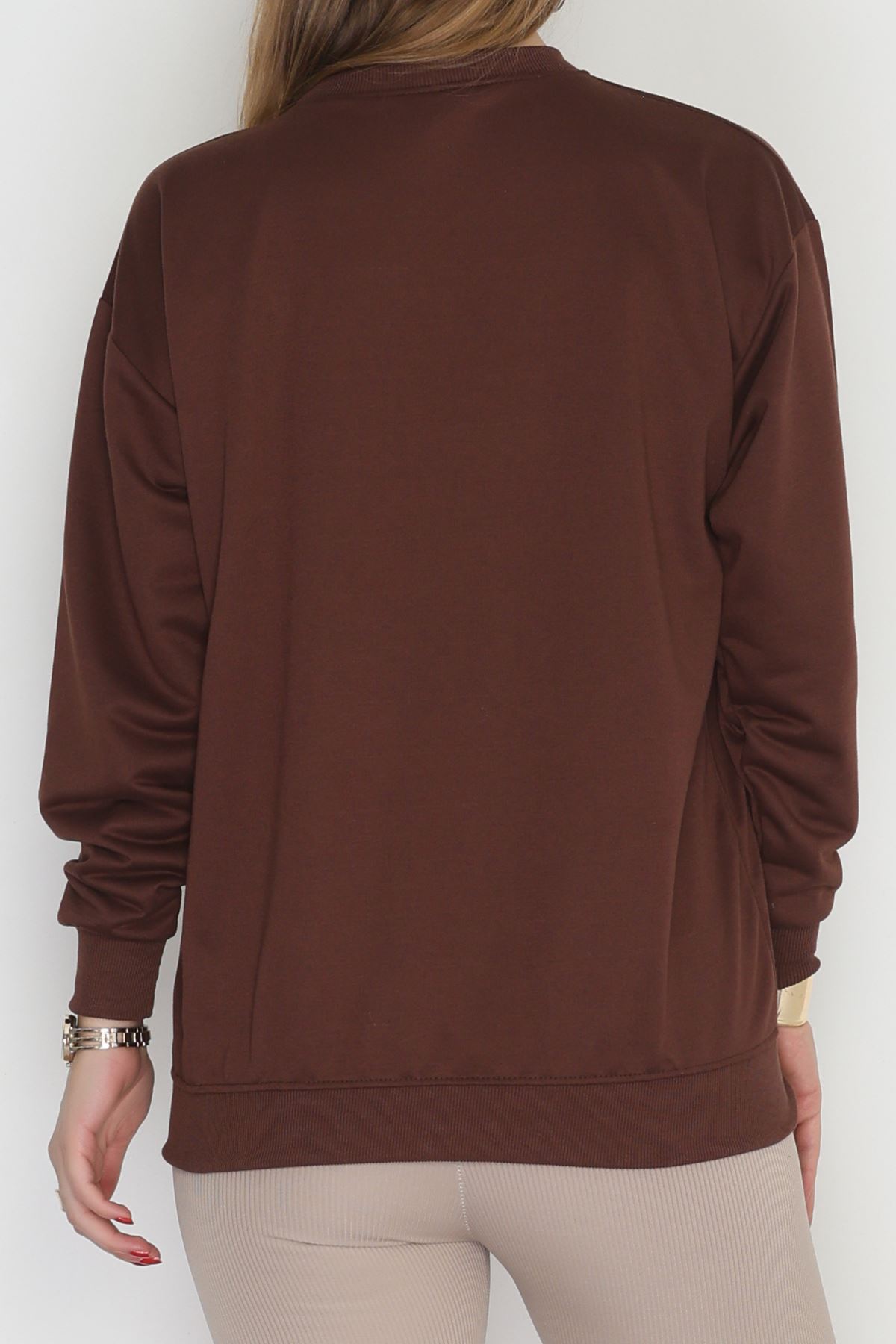 Baskılı 2 İplik Sweat Kahve - 20789.1878.