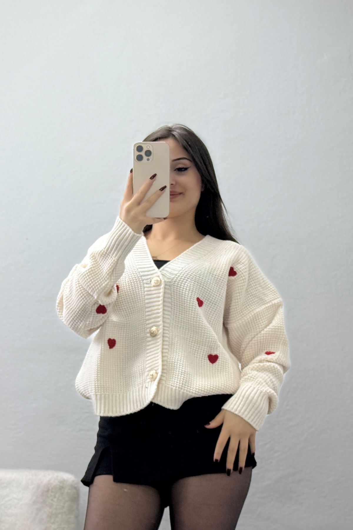 Nakışlı Crop Hırka Lattekırmızı - 443.1577.