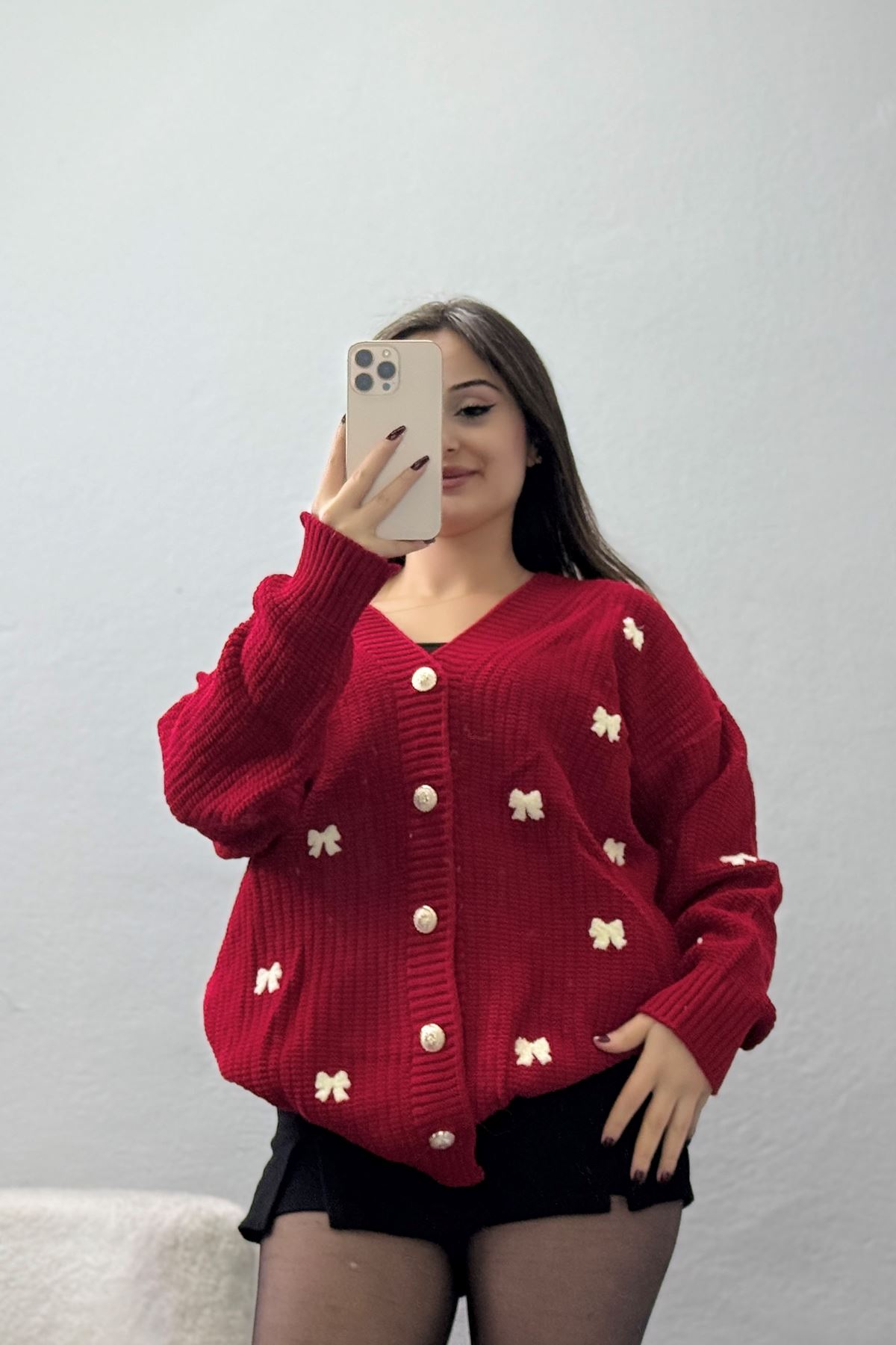 Nakışlı Hırka Kırmızılatte - 490.1577.