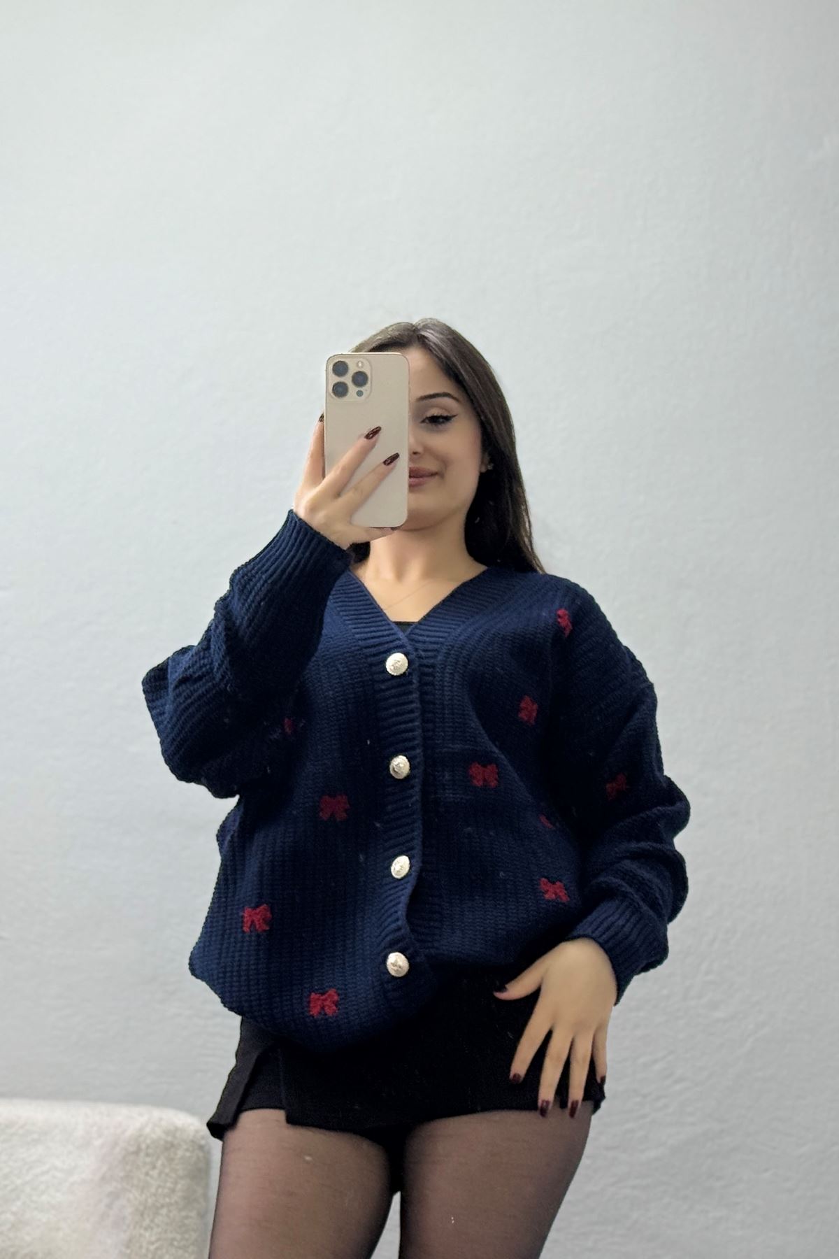 Nakışlı Hırka Lacivertbordo - 490.1577.