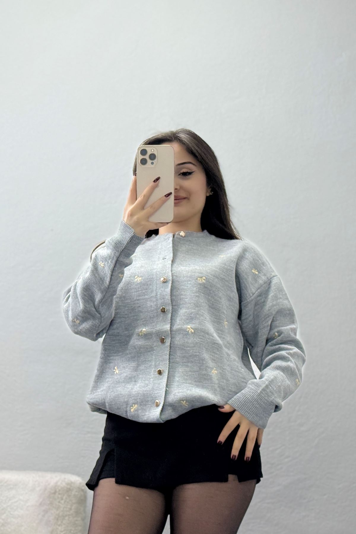 Fiyonk Detaylı Hırka Grilatte - 3221.1577.