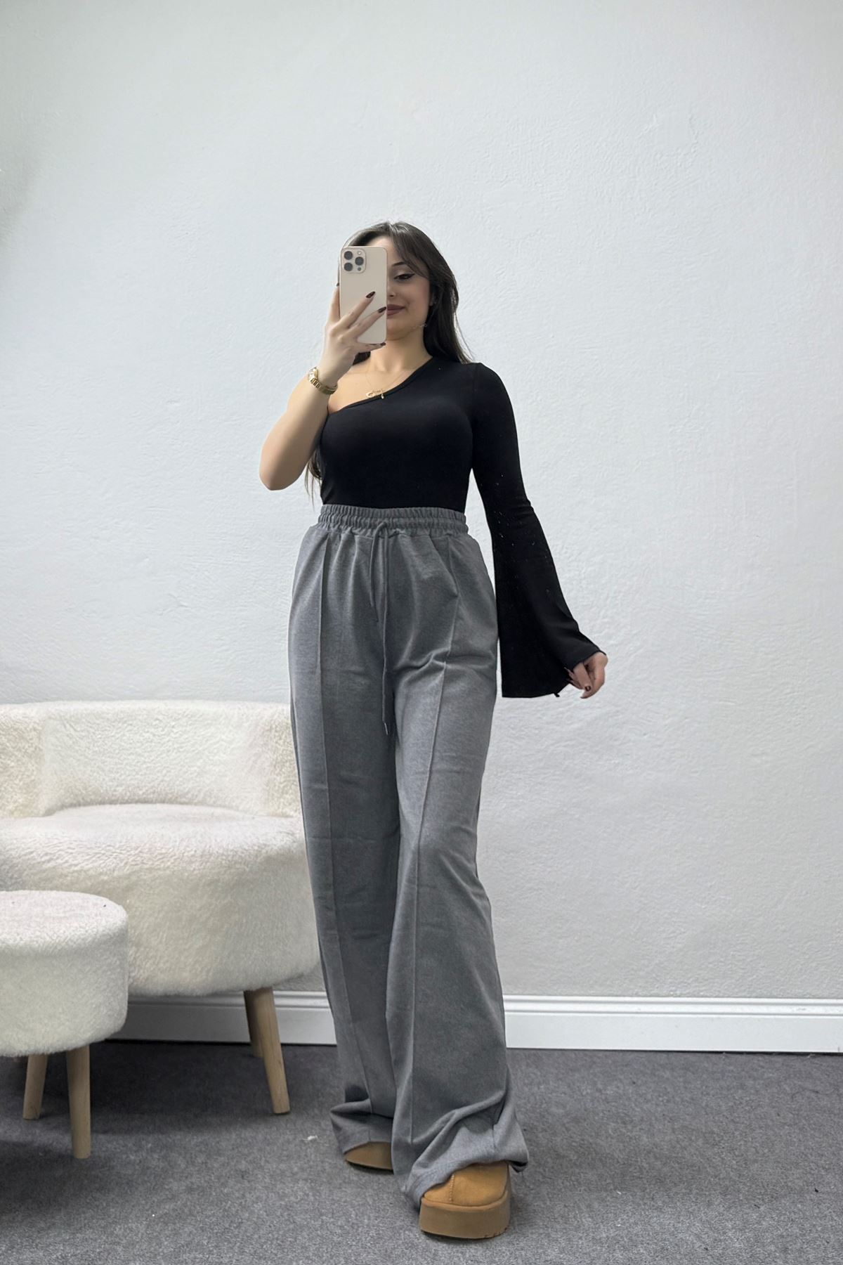 2 İplik Çımalı Eşofman Altı Füme - 52026.1857.