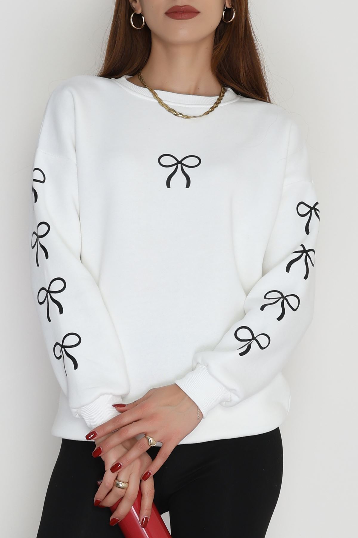 3 İplik Bisiklet Yaka Sweat Ekrusiyah - 42246.1878.