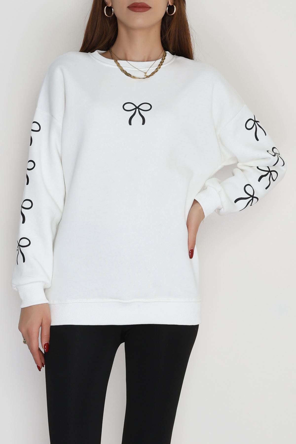 3 İplik Bisiklet Yaka Sweat Ekrusiyah - 42246.1878.