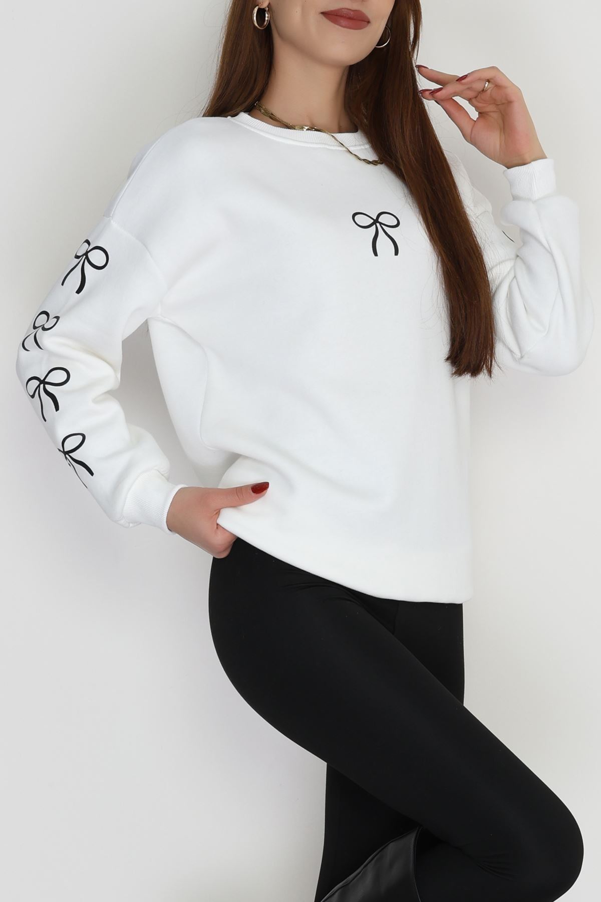 3 İplik Bisiklet Yaka Sweat Ekrusiyah - 42246.1878.