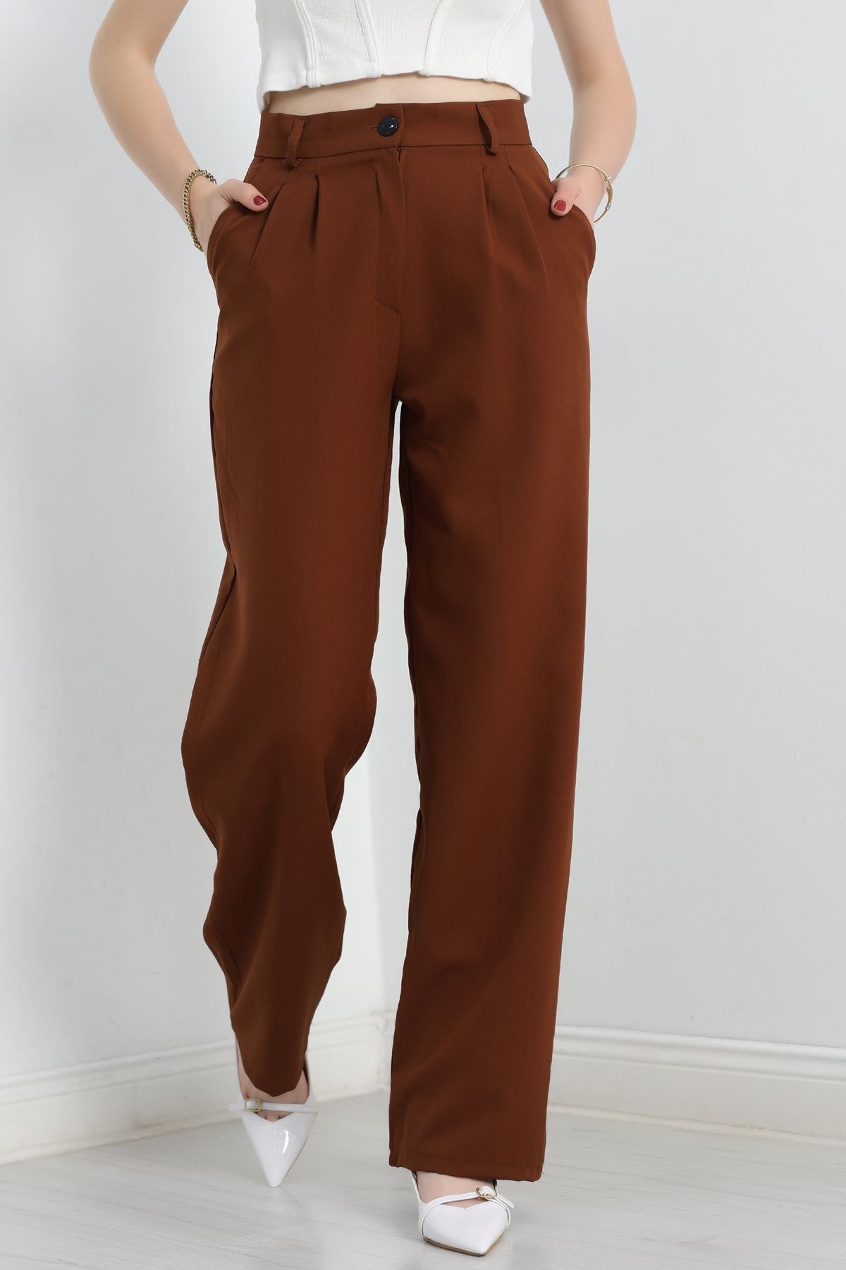 Tek Düğme Palazzo Pantolon Kahve - 90022.1397.