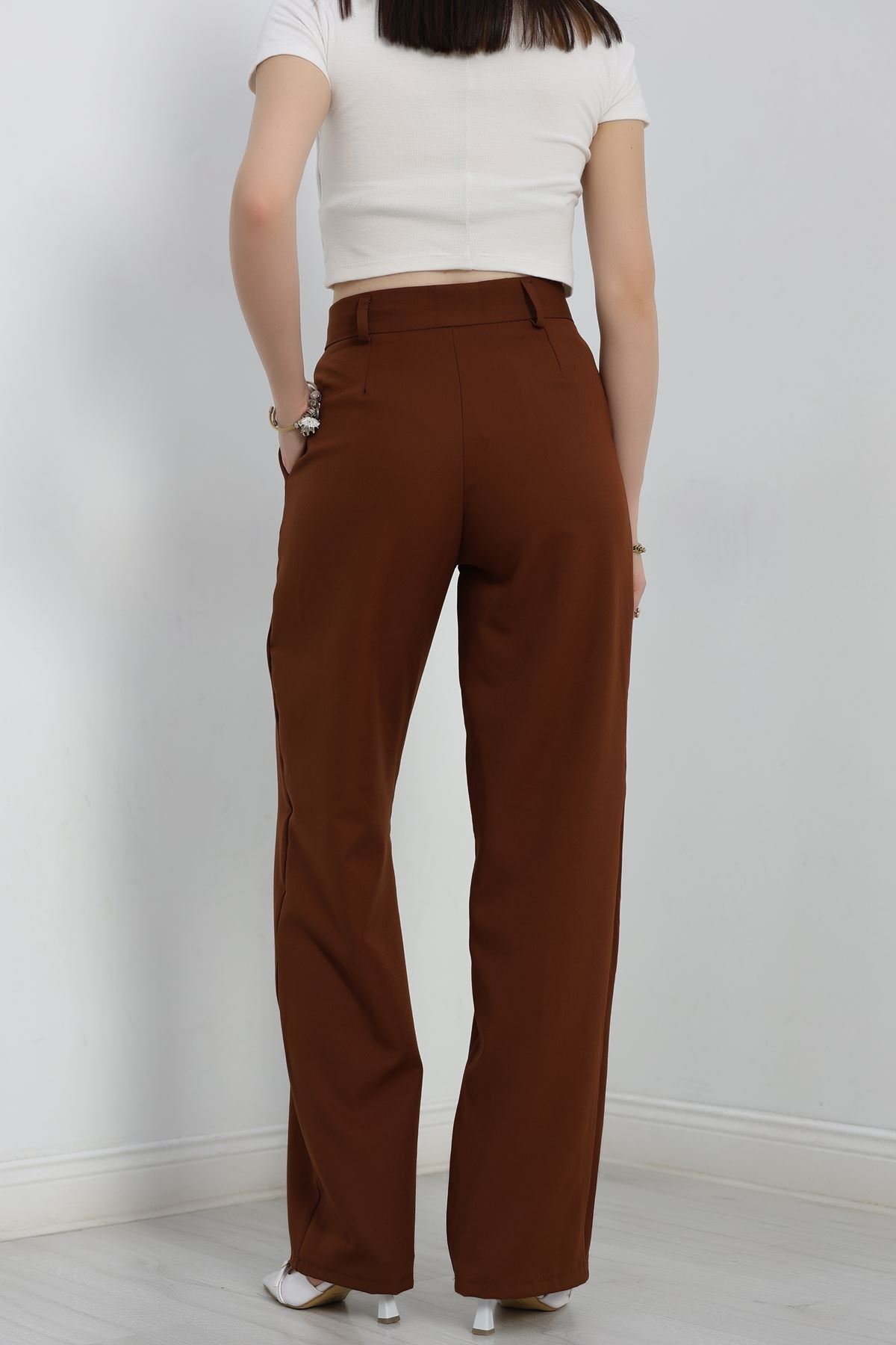 Tek Düğme Palazzo Pantolon Kahve - 90022.1397.