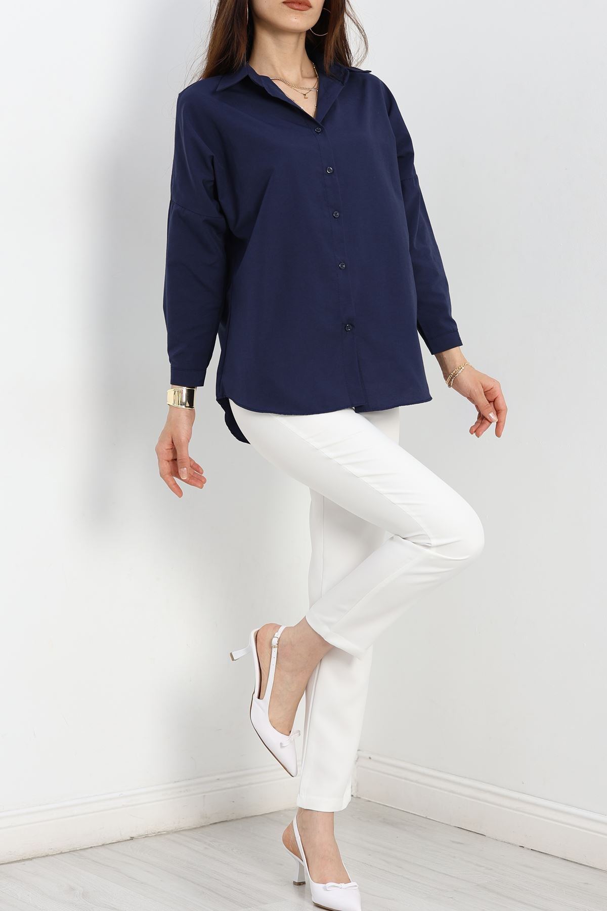 Terikoton Oversize Gömlek Lacivert - 30840.1949.