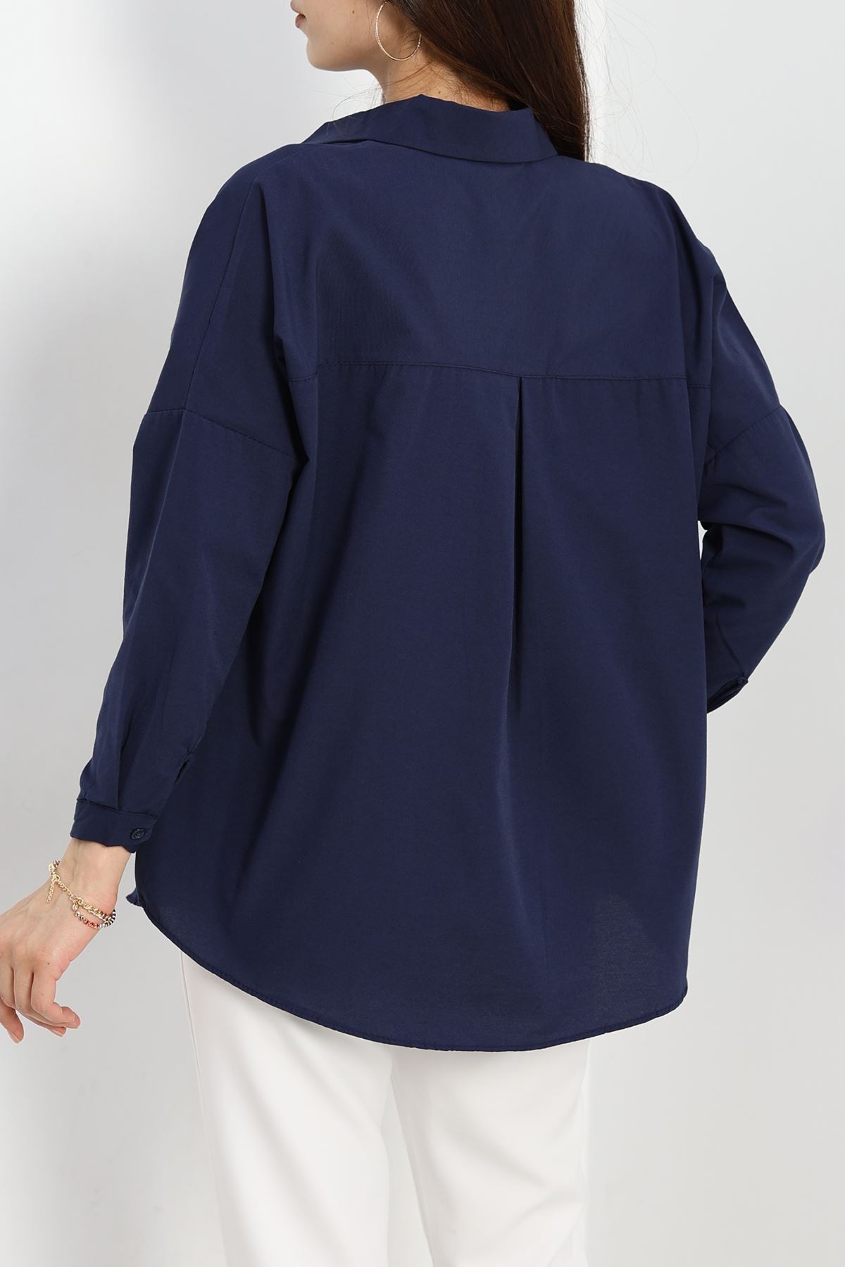 Terikoton Oversize Gömlek Lacivert - 30840.1949.