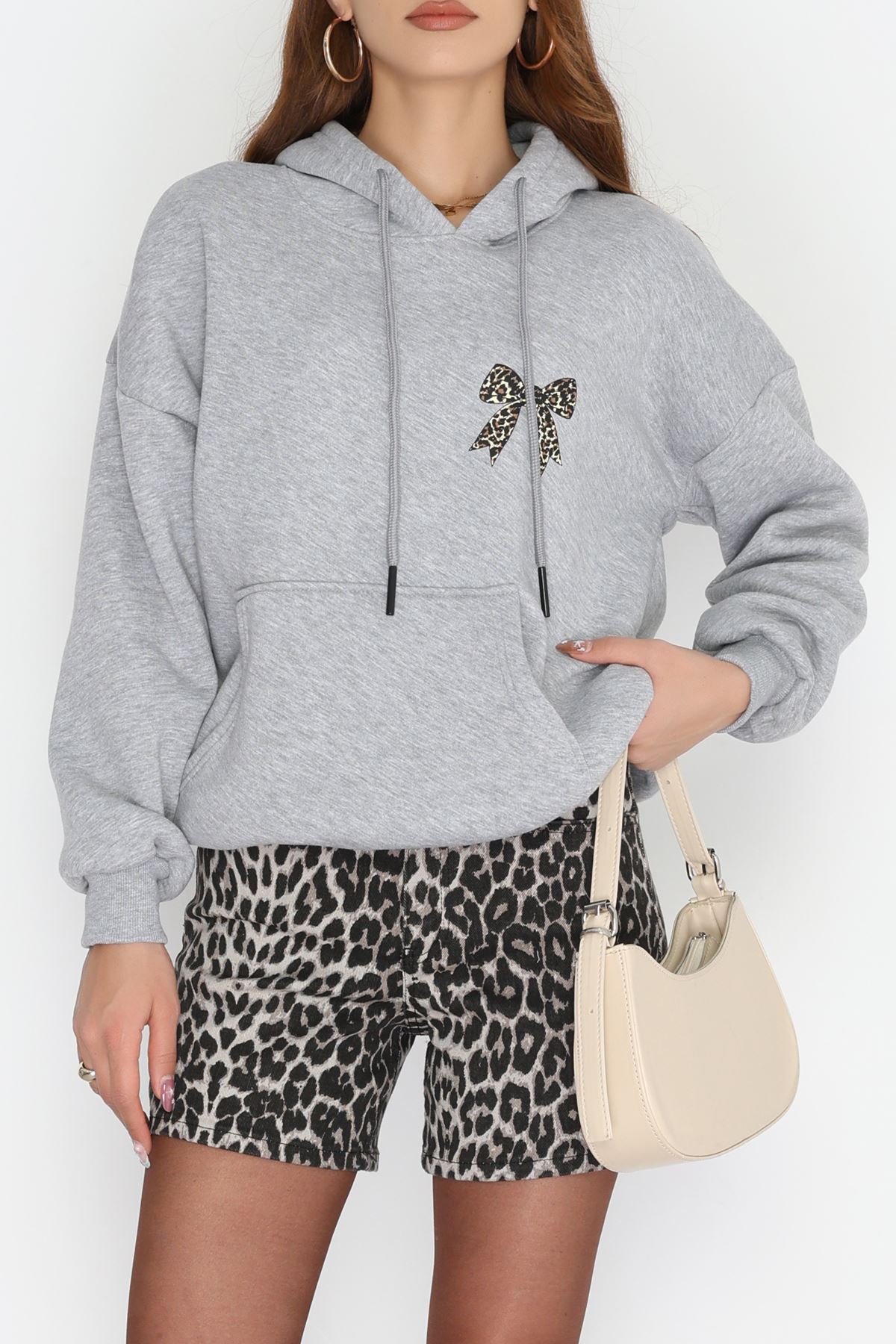 3 İplik Kanguru Cepli Kapşonlu Sweat Gri - 42251.1878.