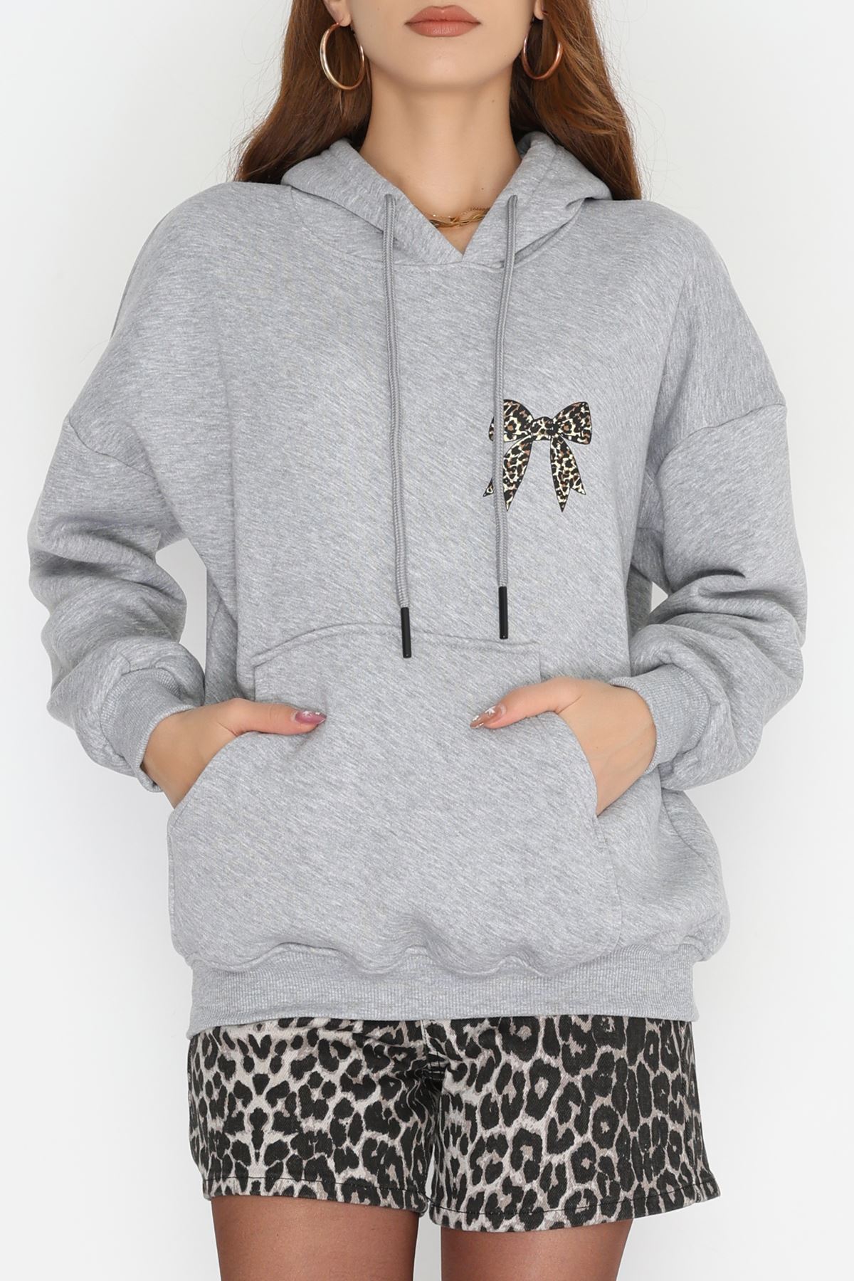 3 İplik Kanguru Cepli Kapşonlu Sweat Gri - 42251.1878.