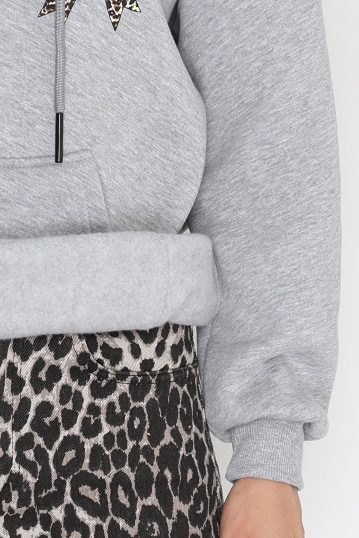 3 İplik Kanguru Cepli Kapşonlu Sweat Gri - 42251.1878.