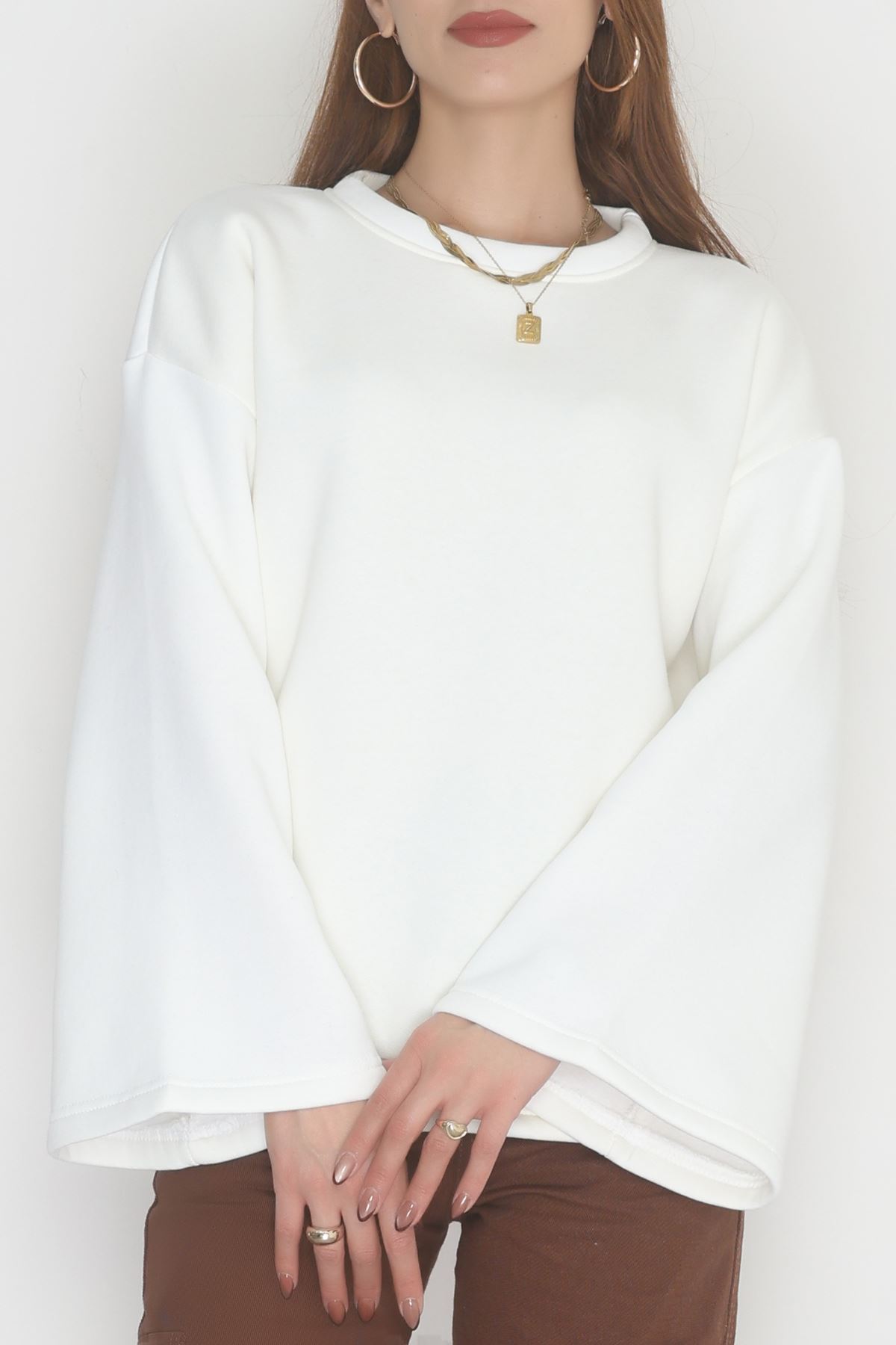 3 İplik Şardonlu İspanyol Kol Sweat Ekru - 42606.1878.