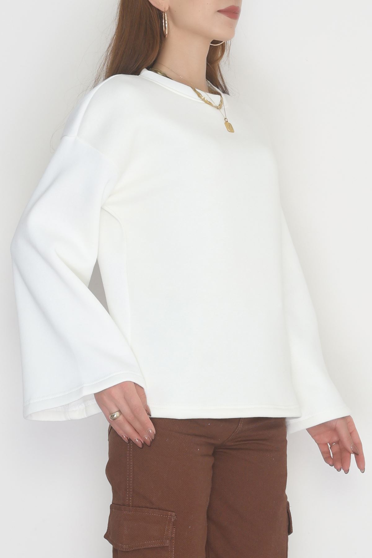 3 İplik Şardonlu İspanyol Kol Sweat Ekru - 42606.1878.