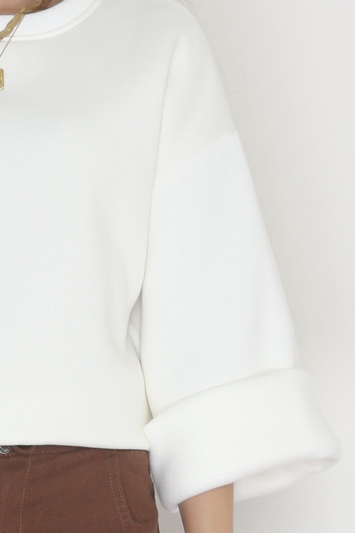 3 İplik Şardonlu İspanyol Kol Sweat Ekru - 42606.1878.