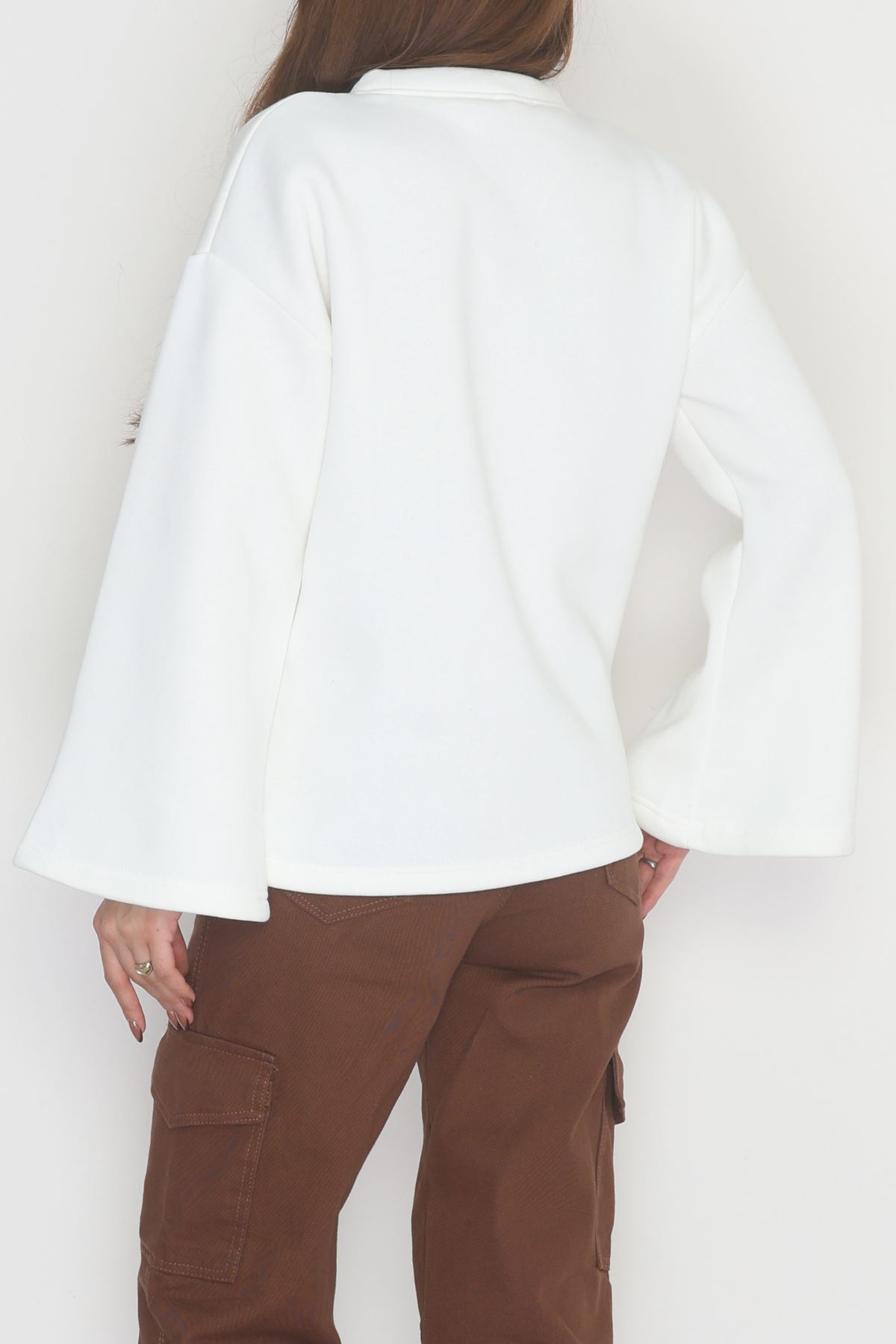 3 İplik Şardonlu İspanyol Kol Sweat Ekru - 42606.1878.