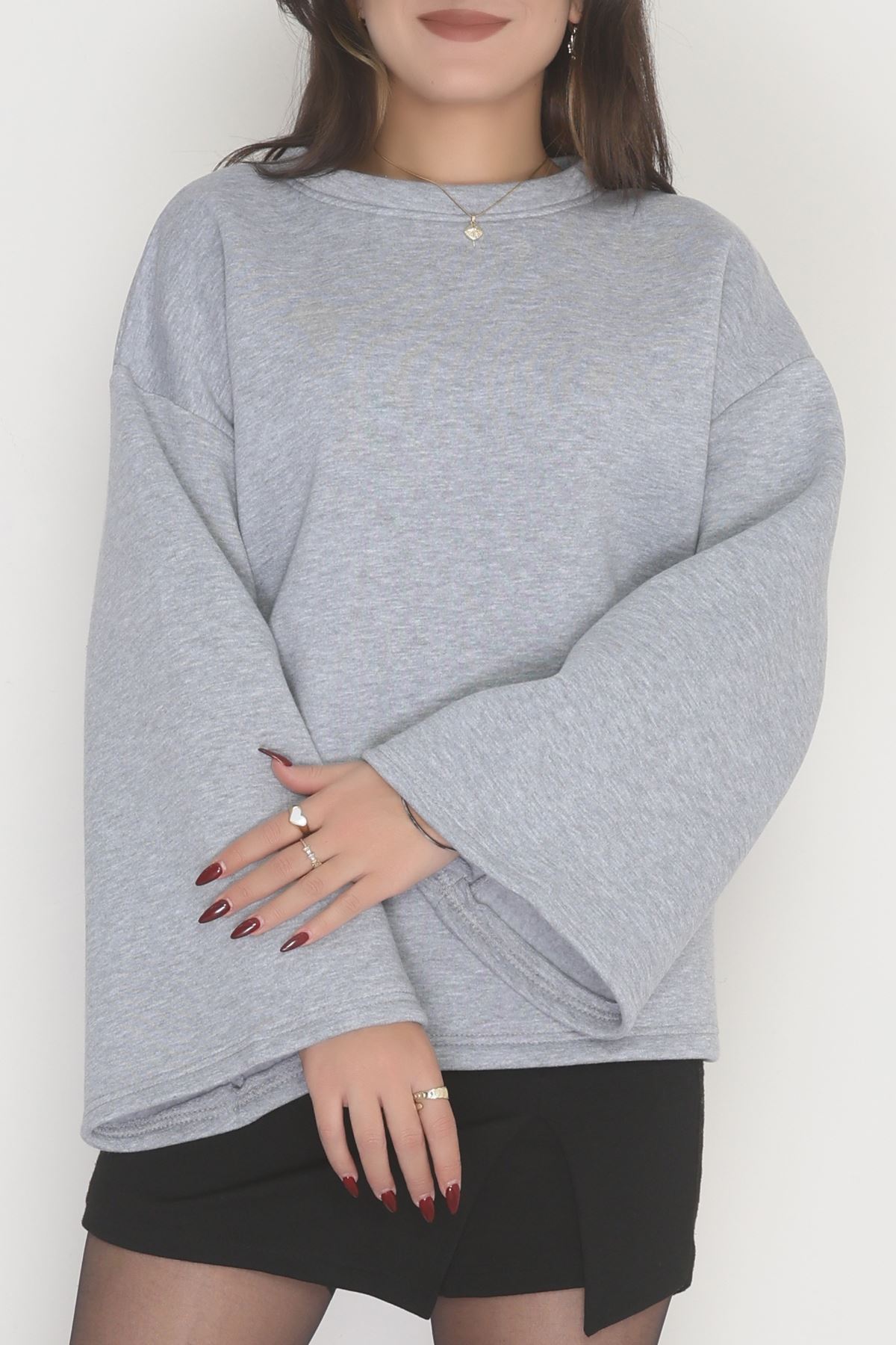 3 İplik Şardonlu İspanyol Kol Sweat Gri - 42606.1878.