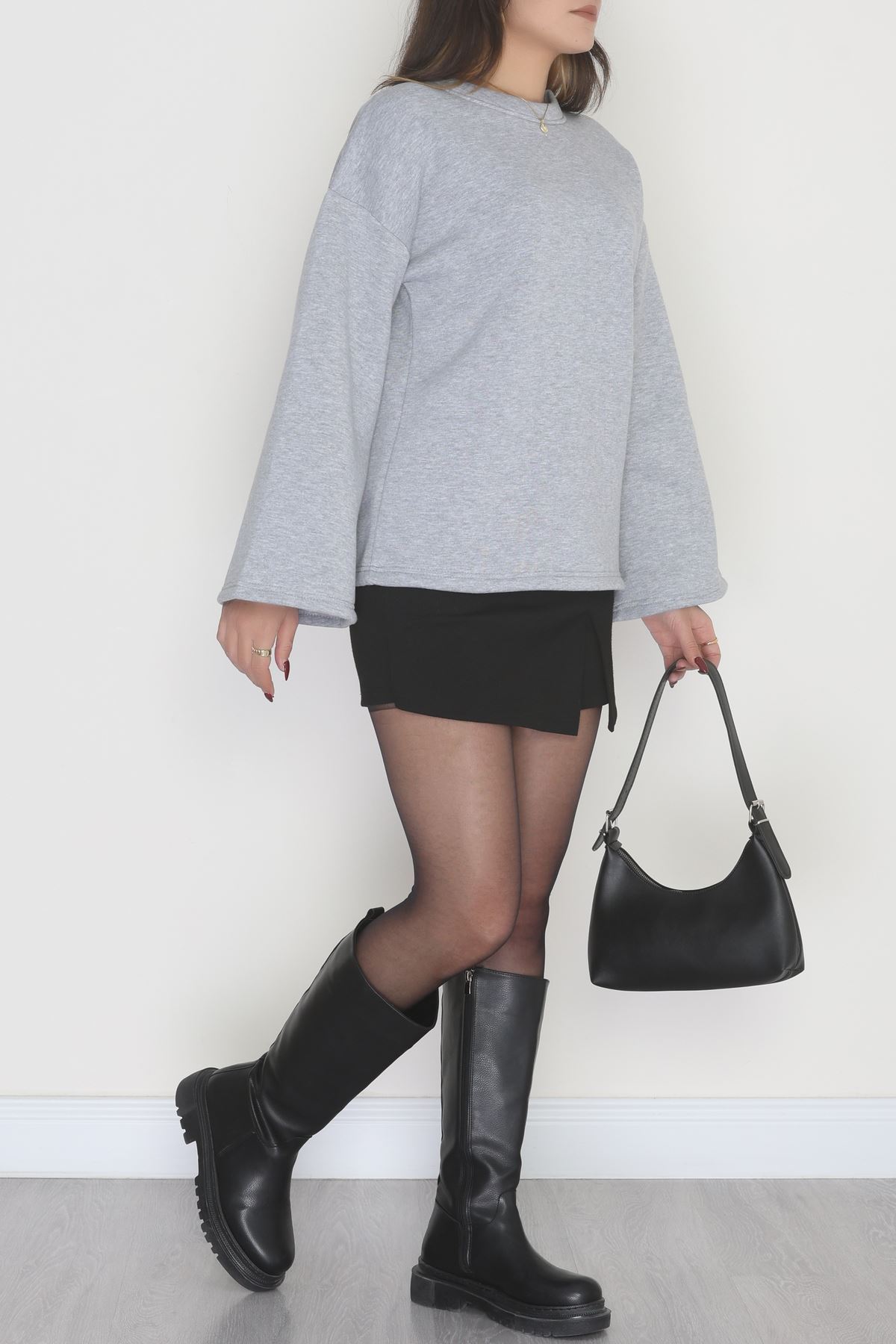 3 İplik Şardonlu İspanyol Kol Sweat Gri - 42606.1878.